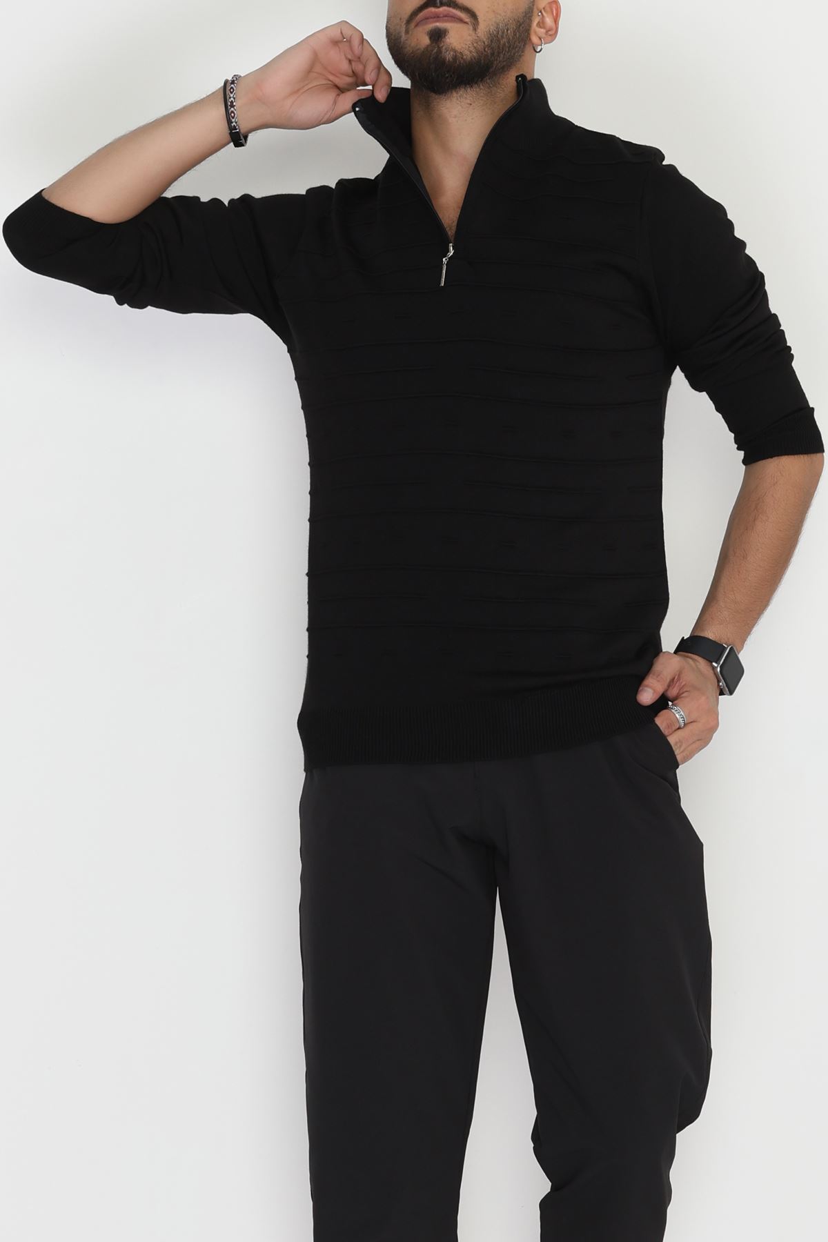Yakası Fermuarlı Erkek Triko Siyah - 2550.2052.