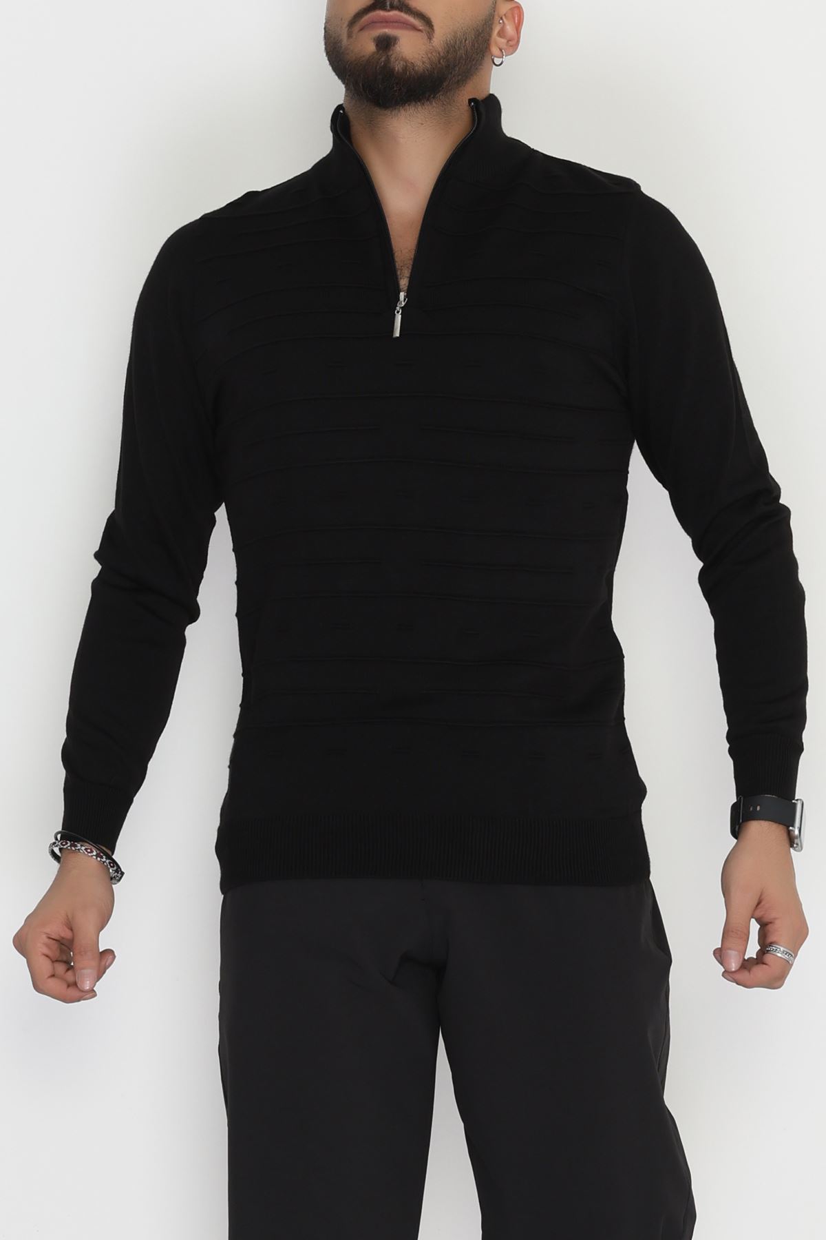 Yakası Fermuarlı Erkek Triko Siyah - 2550.2052.