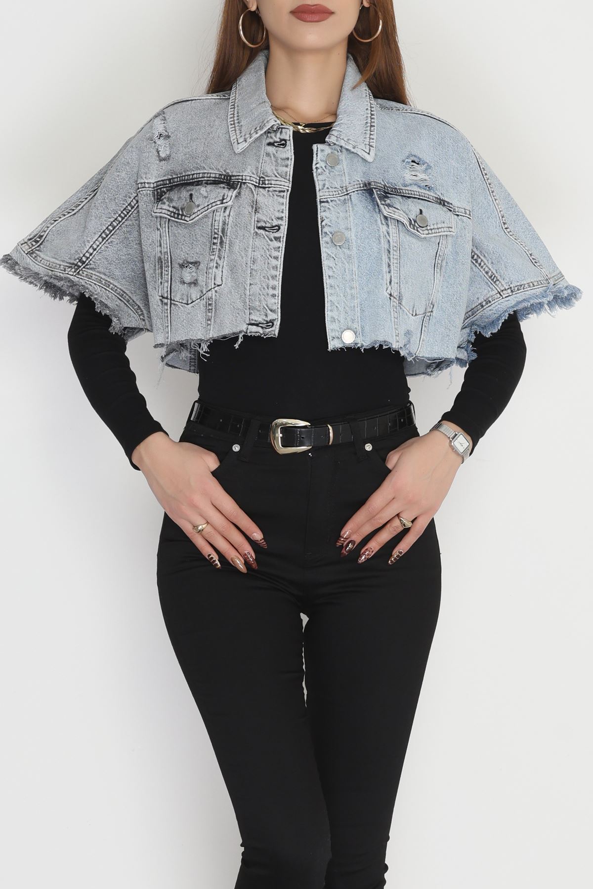 Kısa Kollu Kot Ceket Mavi - 3366011.1966.