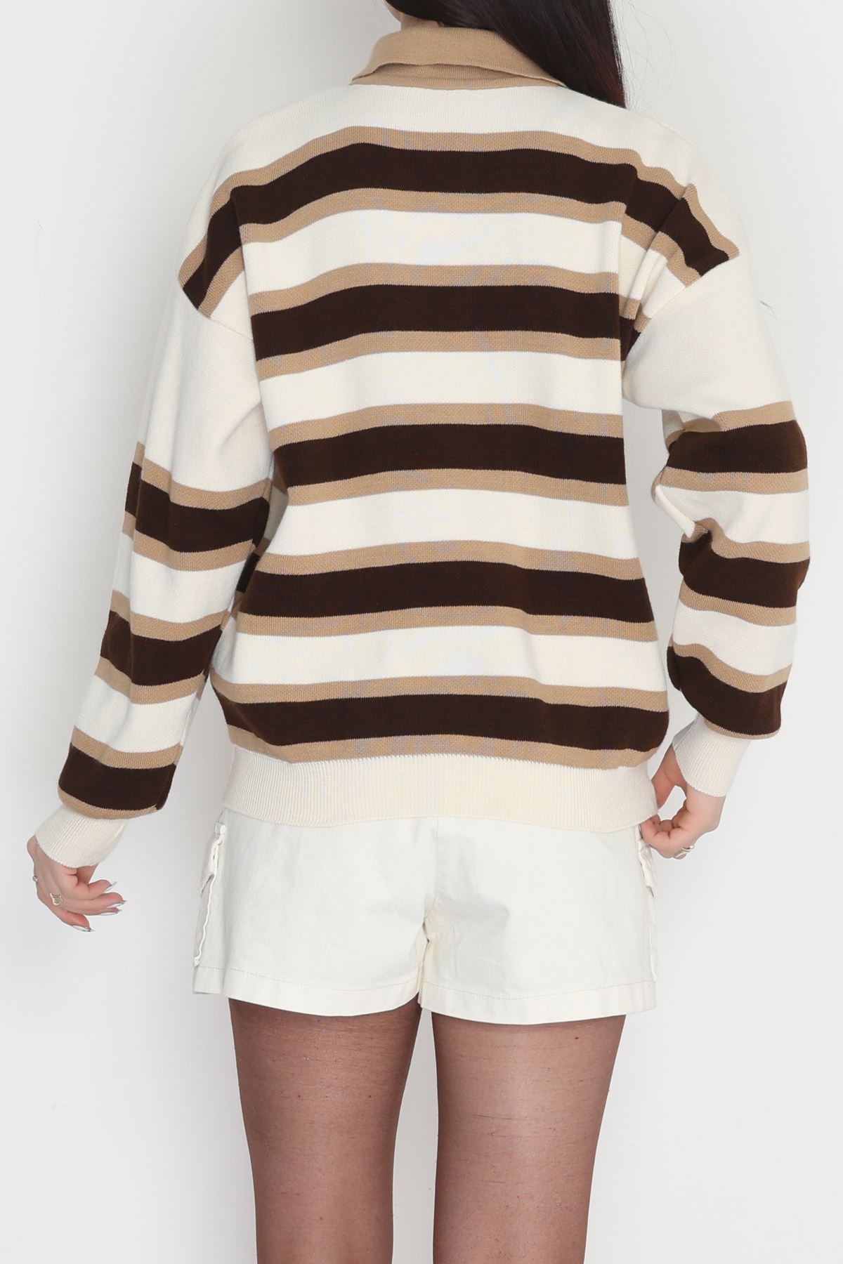 Çizgili Polo Yaka Triko Kahve - 70870.1765.