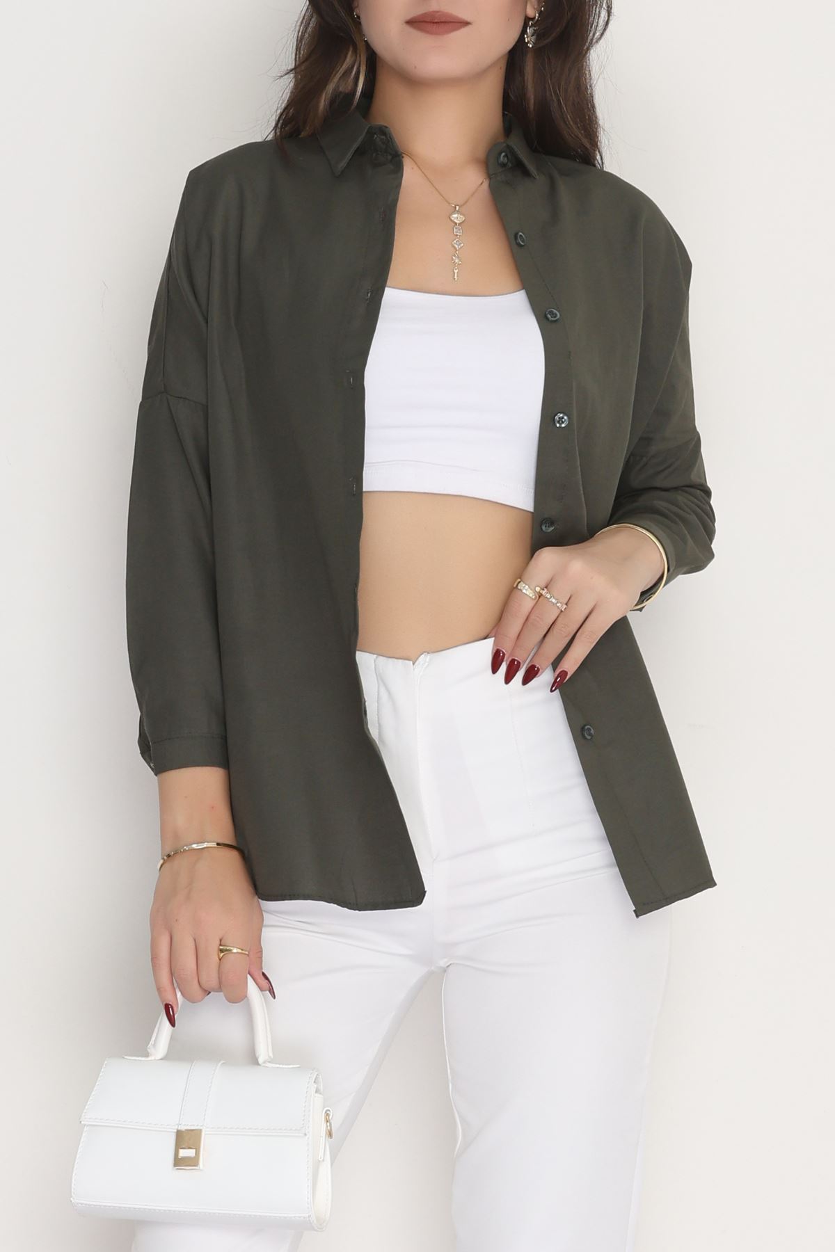 Terikoton Oversize Gömlek Haki - 30840.1949.