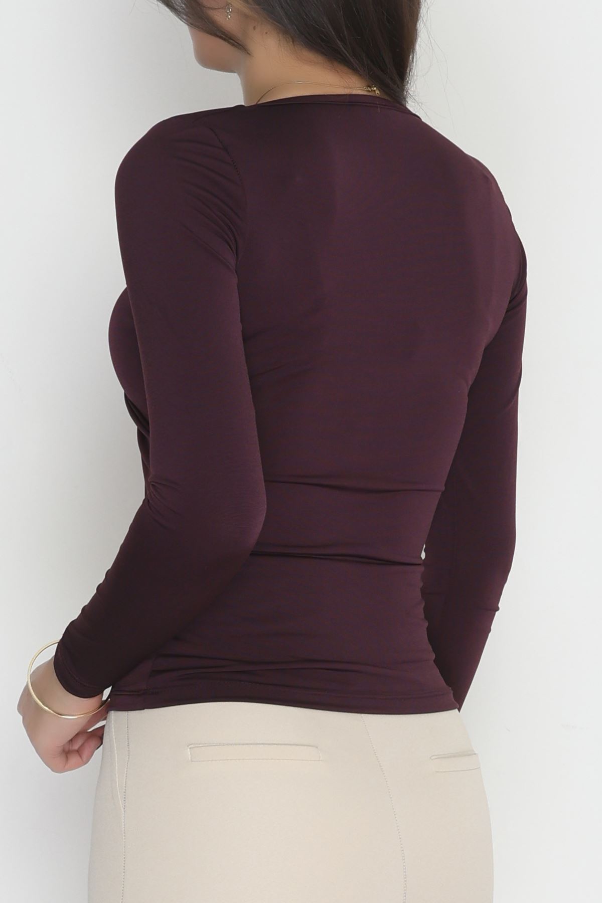 Sandy Kumaş Aksesuarlı Bluz Mürdüm - 70873.1918.