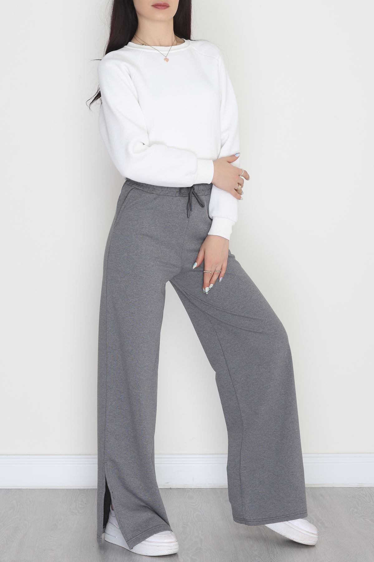 Yırtmaçlı 2 İplik Eşofman Altı Füme - 40025.1857.