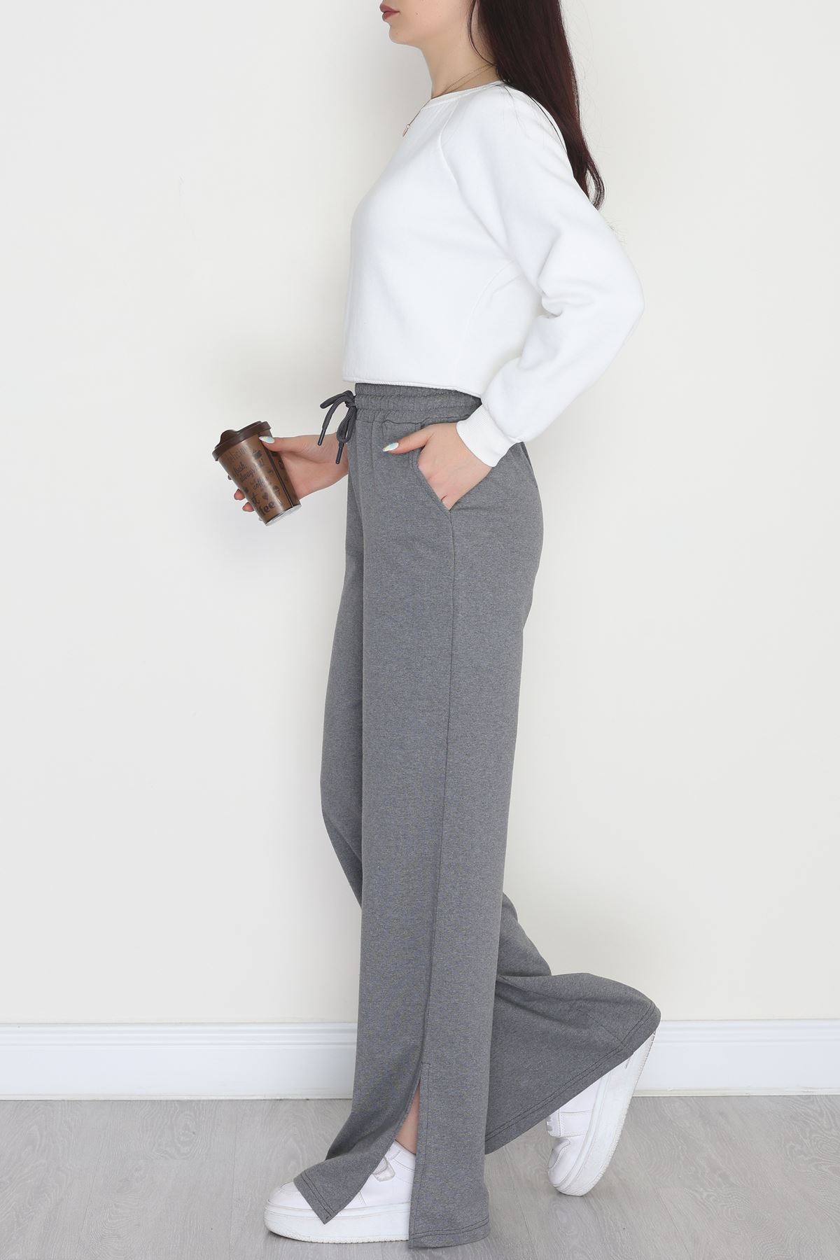 Yırtmaçlı 2 İplik Eşofman Altı Füme - 40025.1857.