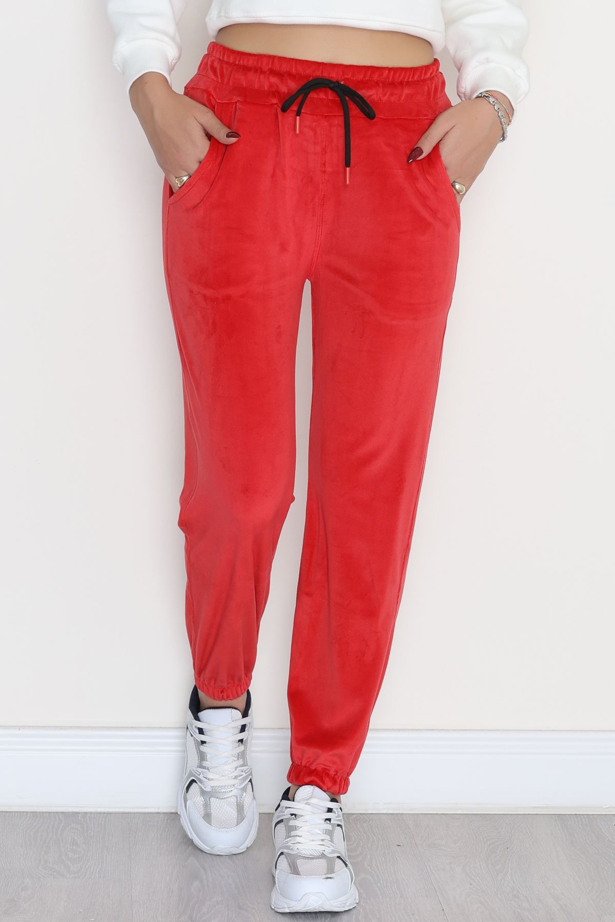 Fransız Kadife Likralı Eşofman Altı Kırmızı - 80902.1301.