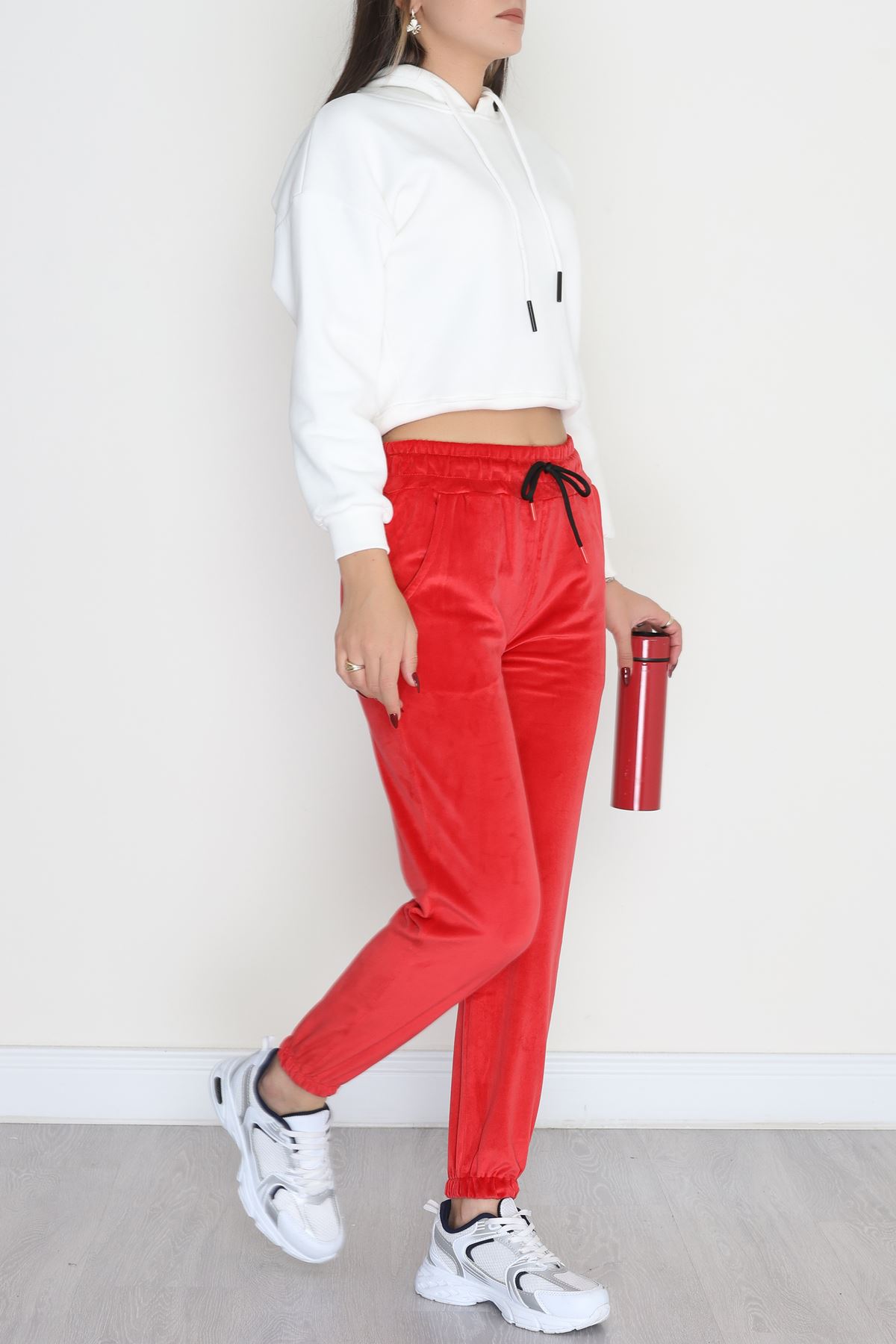 Fransız Kadife Likralı Eşofman Altı Kırmızı - 80902.1301.