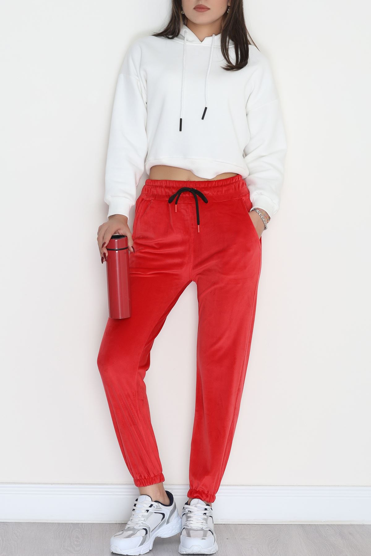 Fransız Kadife Likralı Eşofman Altı Kırmızı - 80902.1301.