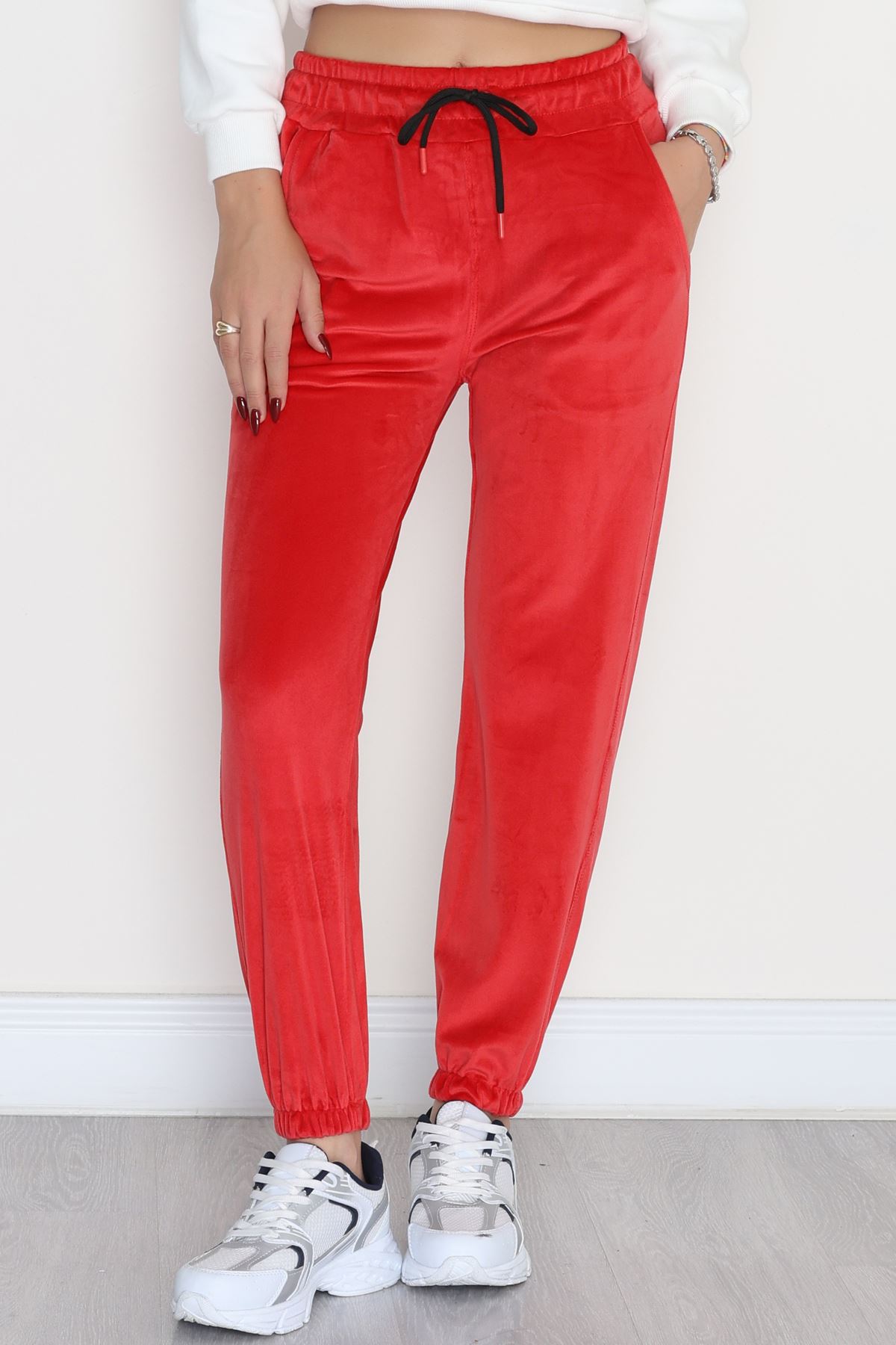 Fransız Kadife Likralı Eşofman Altı Kırmızı - 80902.1301.