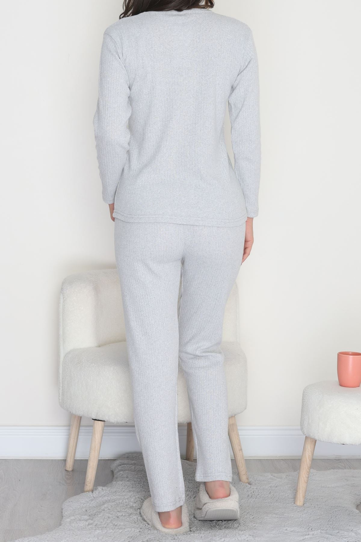 Nakışlı İnterlok Pijama Takımı Gri meow - 800.1287.