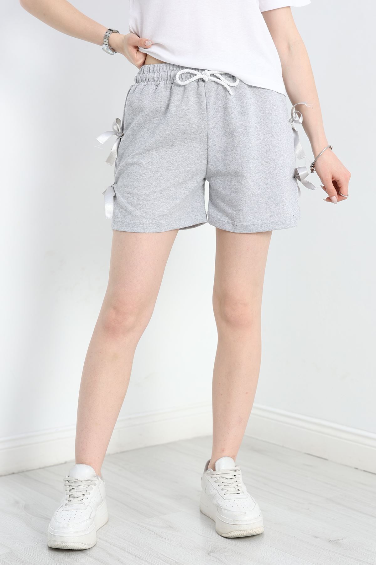 Kurdele Detay İki İplik Şort Gri - 50405.1857.