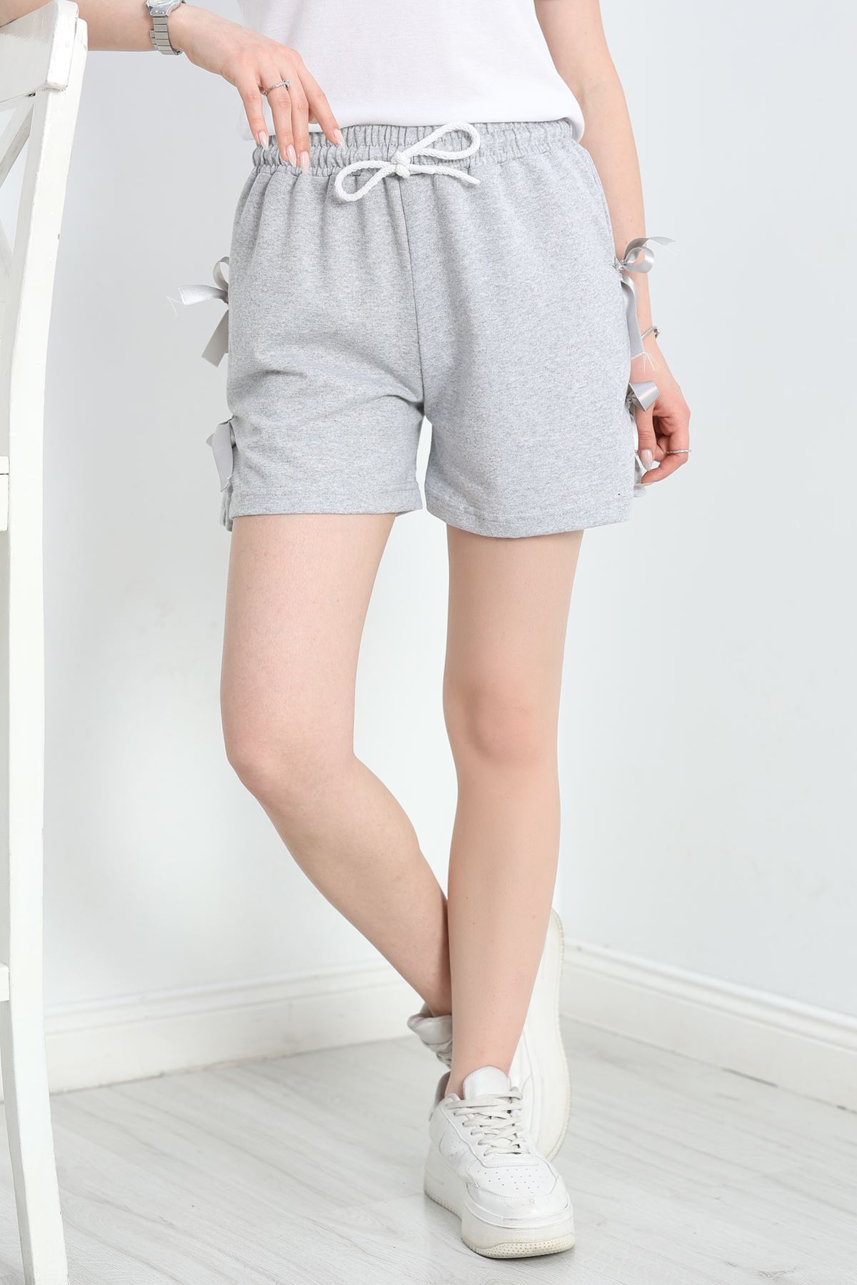 Kurdele Detay İki İplik Şort Gri - 50405.1857.