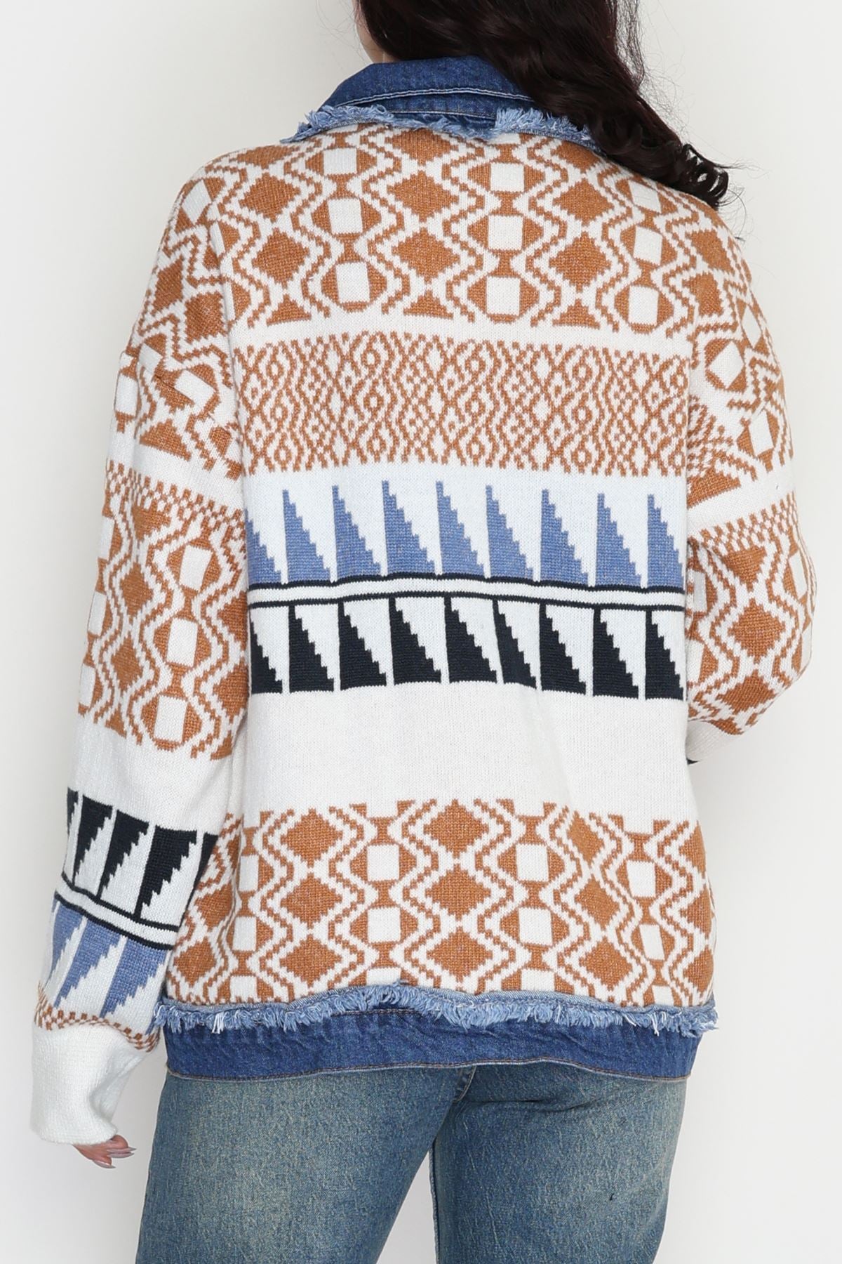 Desenli Triko Ceket Mavibeyaz - 2316.1765.