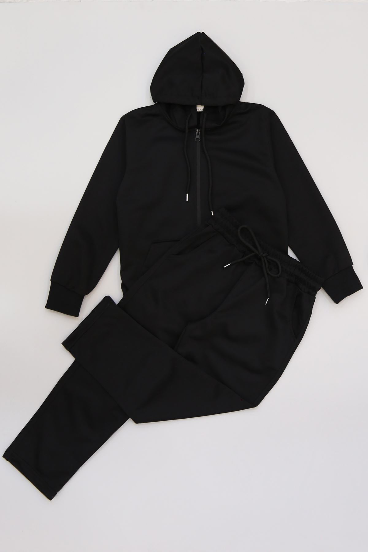 5-8 Yaş İki İplik Şardonsuz Fermuarlı Kapşonlu Takım Siyah - 42198.1937.