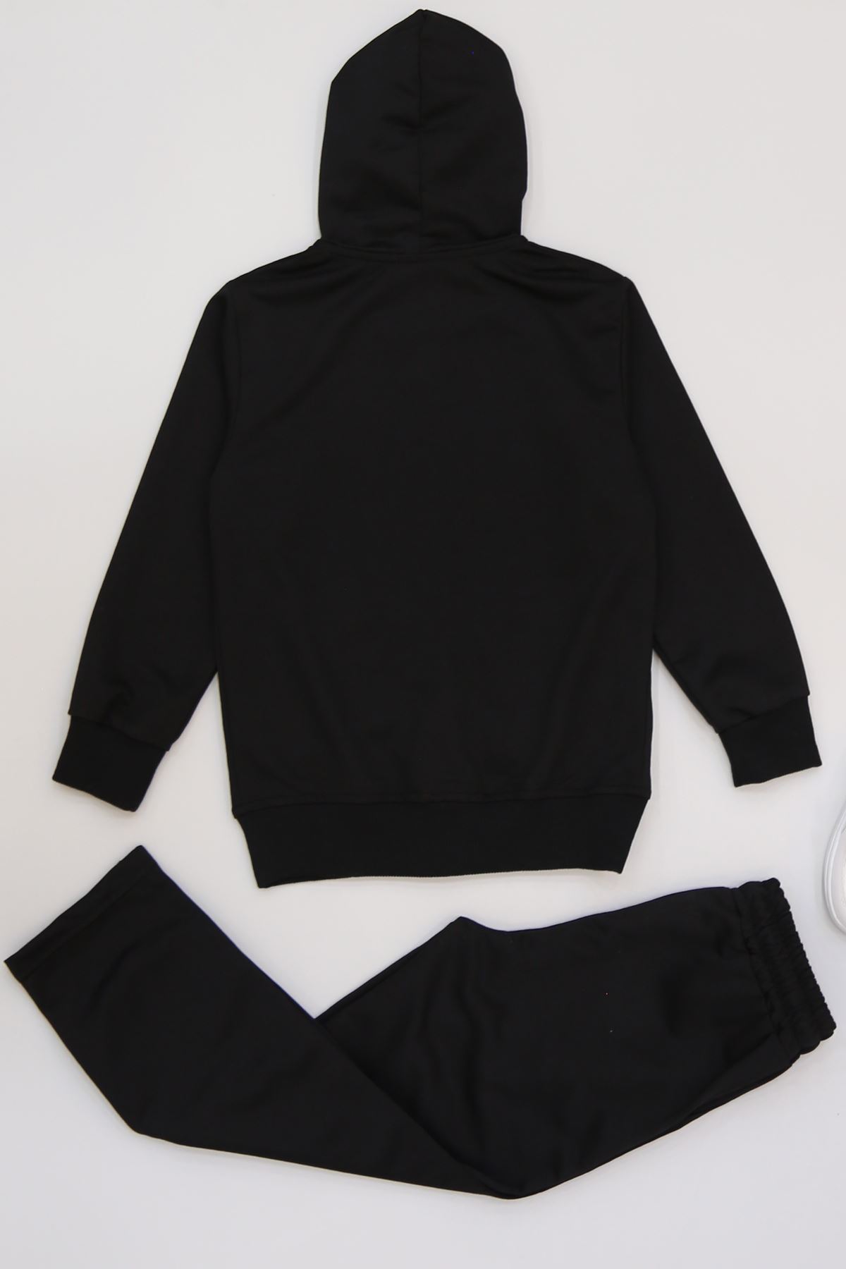 5-8 Yaş İki İplik Şardonsuz Fermuarlı Kapşonlu Takım Siyah - 42198.1937.