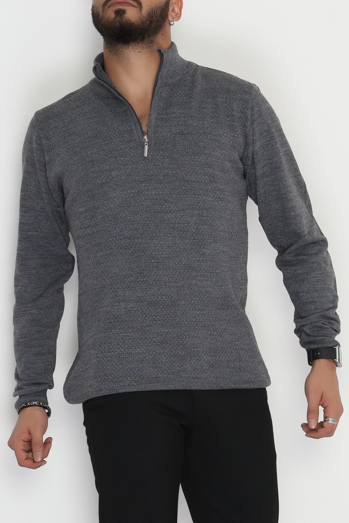 Yakası Fermuarlı Erkek Triko Füme - 2540.2052.