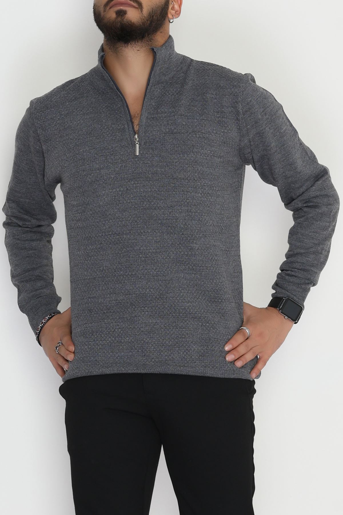 Yakası Fermuarlı Erkek Triko Füme - 2540.2052.