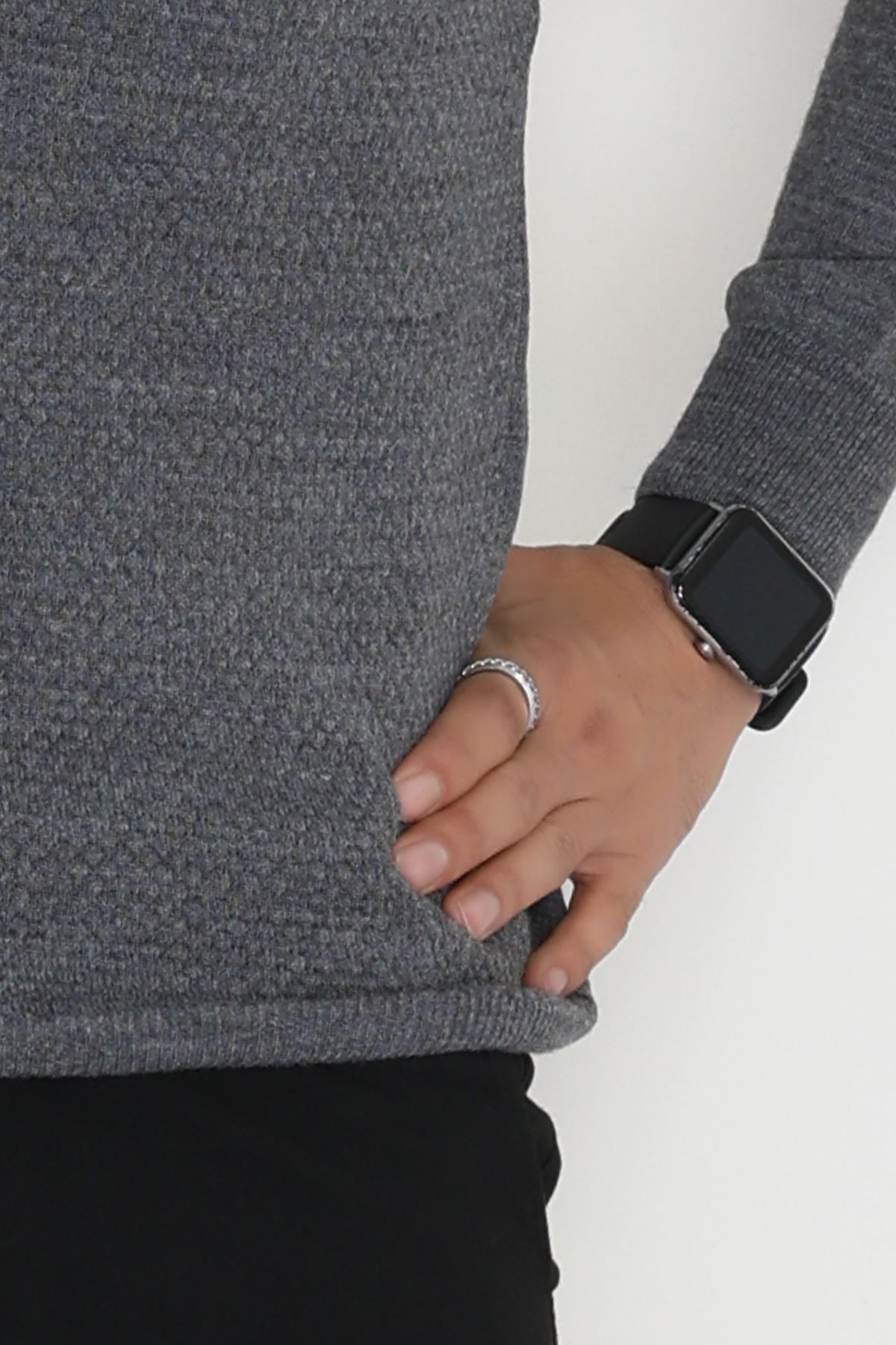 Yakası Fermuarlı Erkek Triko Füme - 2540.2052.