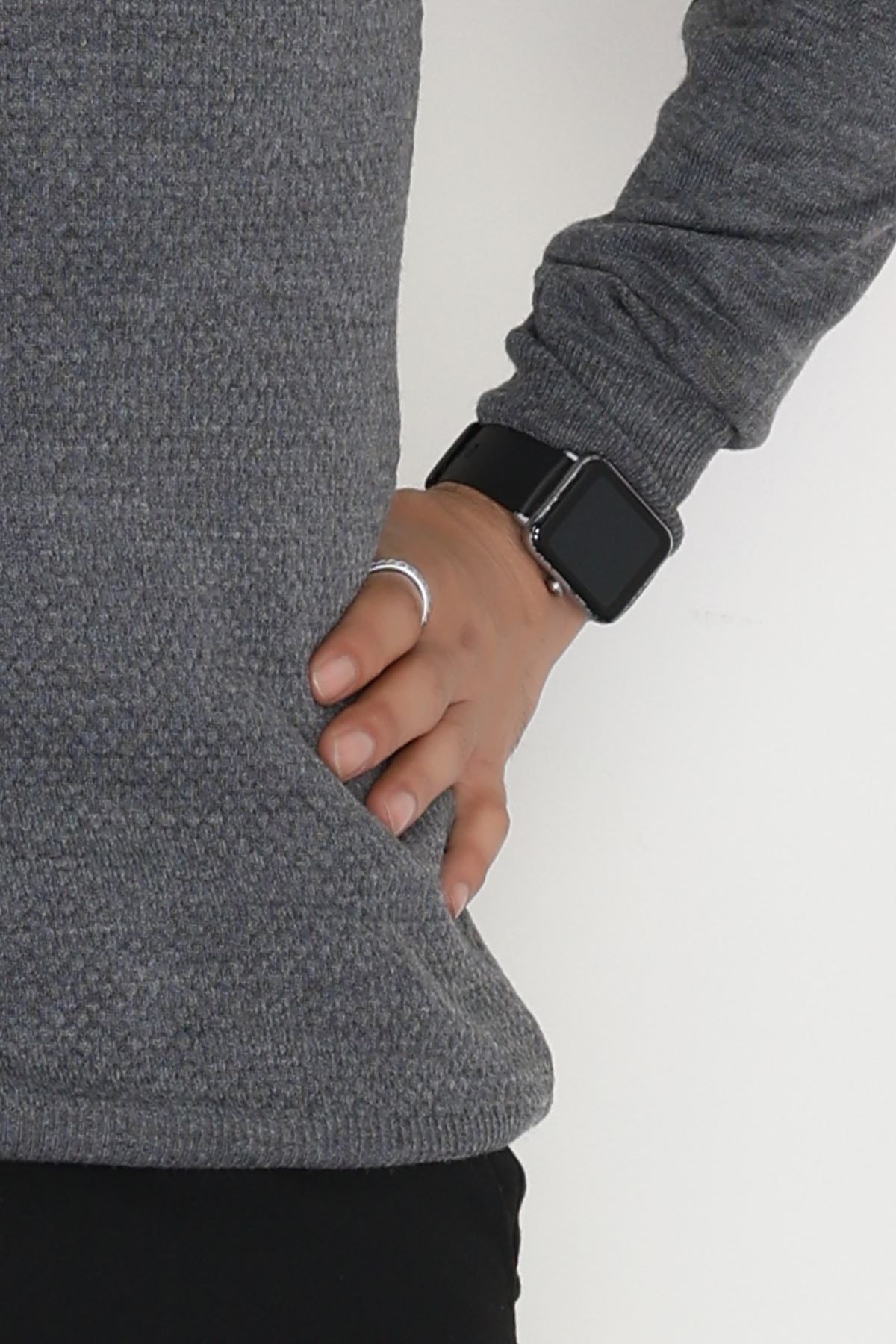 Yakası Fermuarlı Erkek Triko Füme - 2540.2052.