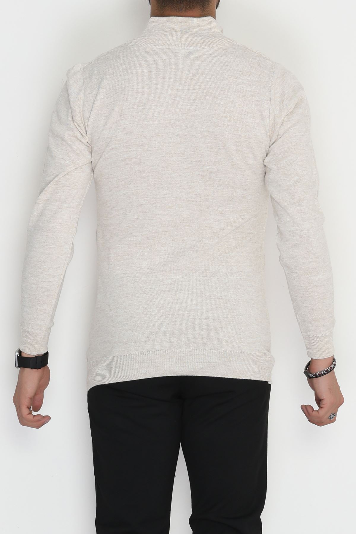 Yakası Fermuarlı Erkek Triko Taş - 2520.2052.