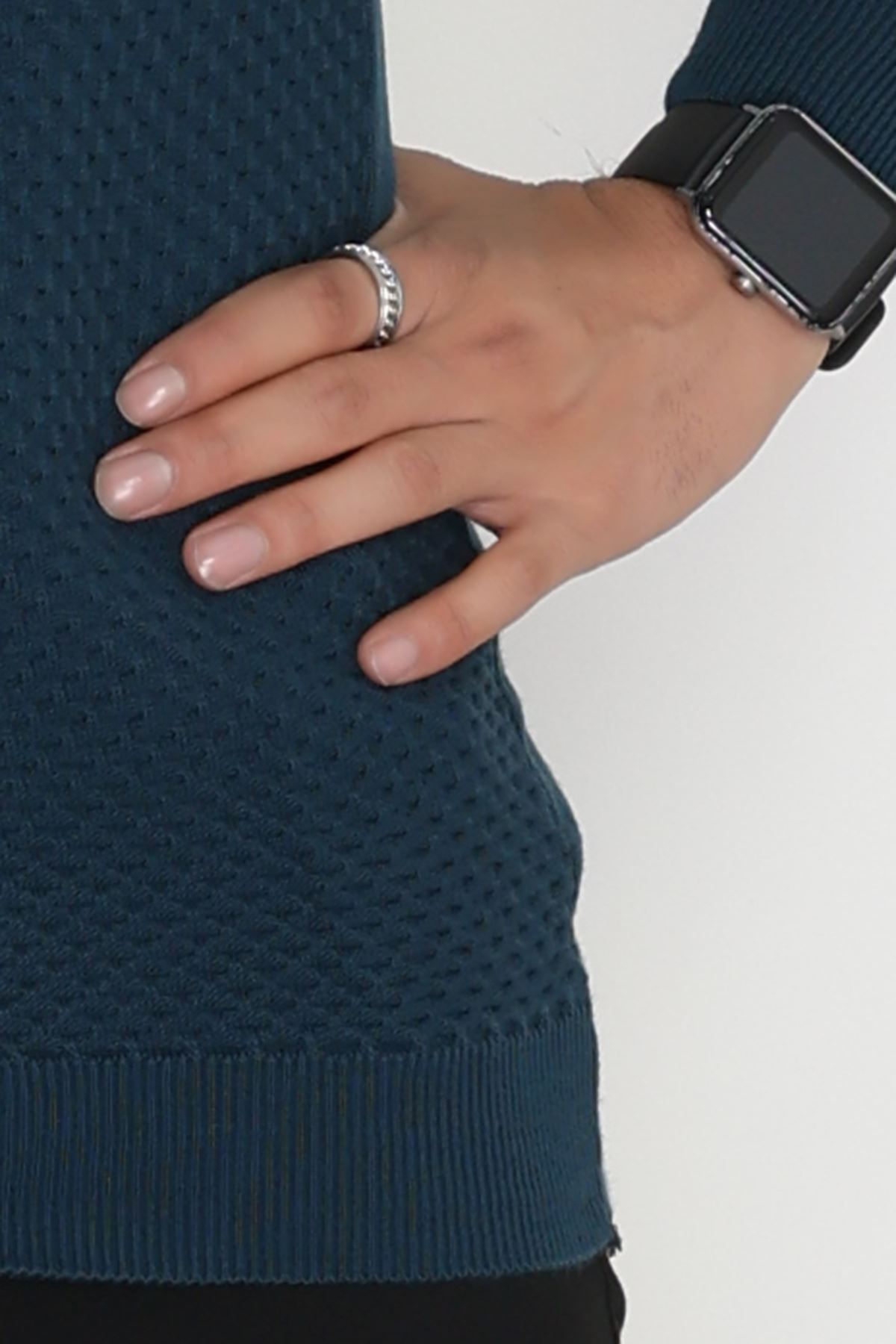 Yakası Fermuarlı Erkek Triko Petrol - 2520.2052.