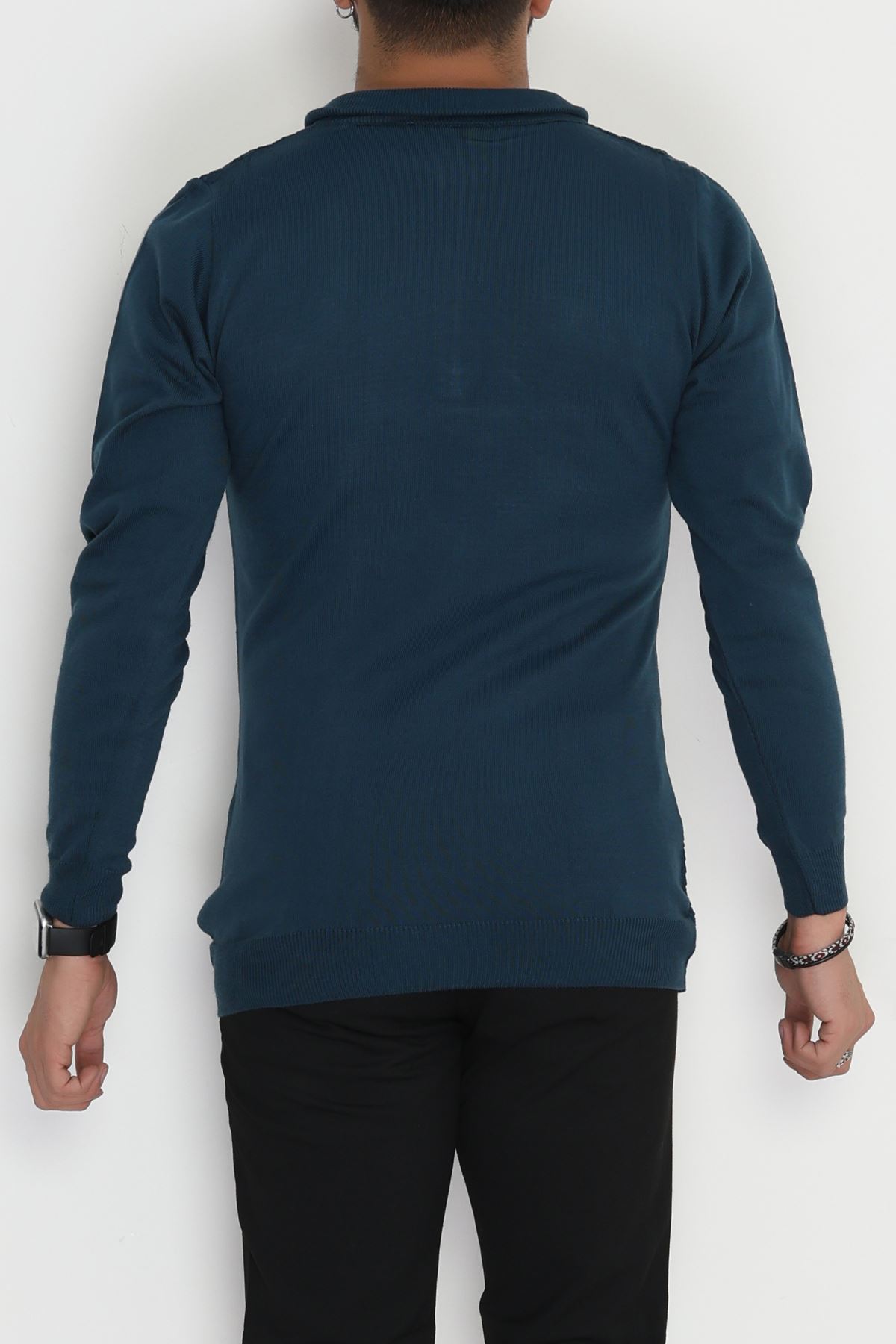 Yakası Fermuarlı Erkek Triko Petrol - 2520.2052.