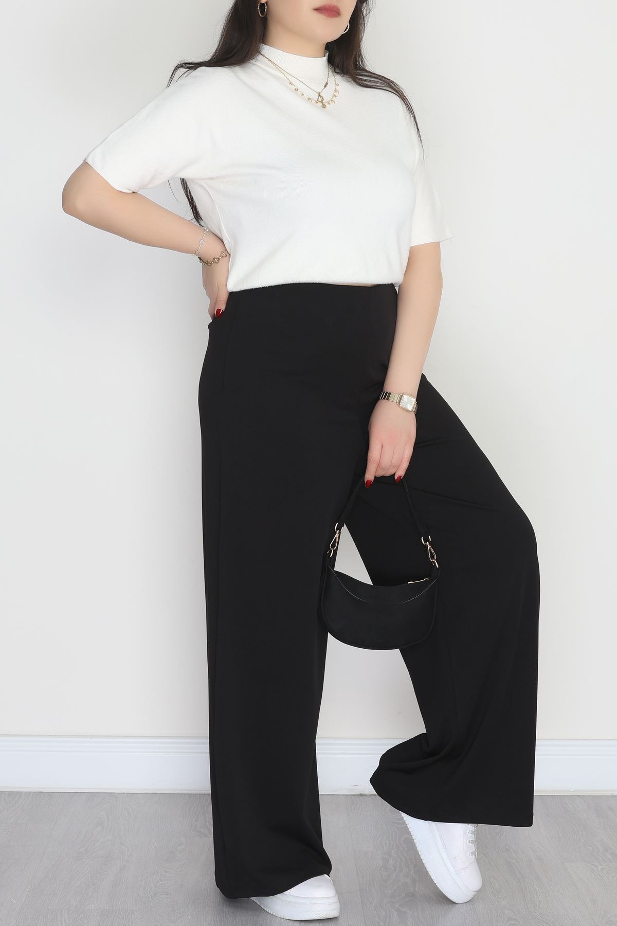 Full Likra İthal Krep Yandan Fermuarlı Büyük Beden Pantolon Siyah - 90162.1837.