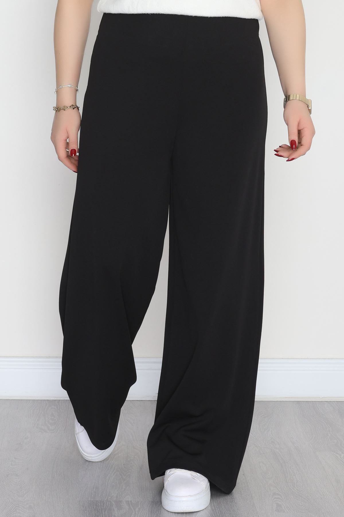 Full Likra İthal Krep Yandan Fermuarlı Büyük Beden Pantolon Siyah - 90162.1837.