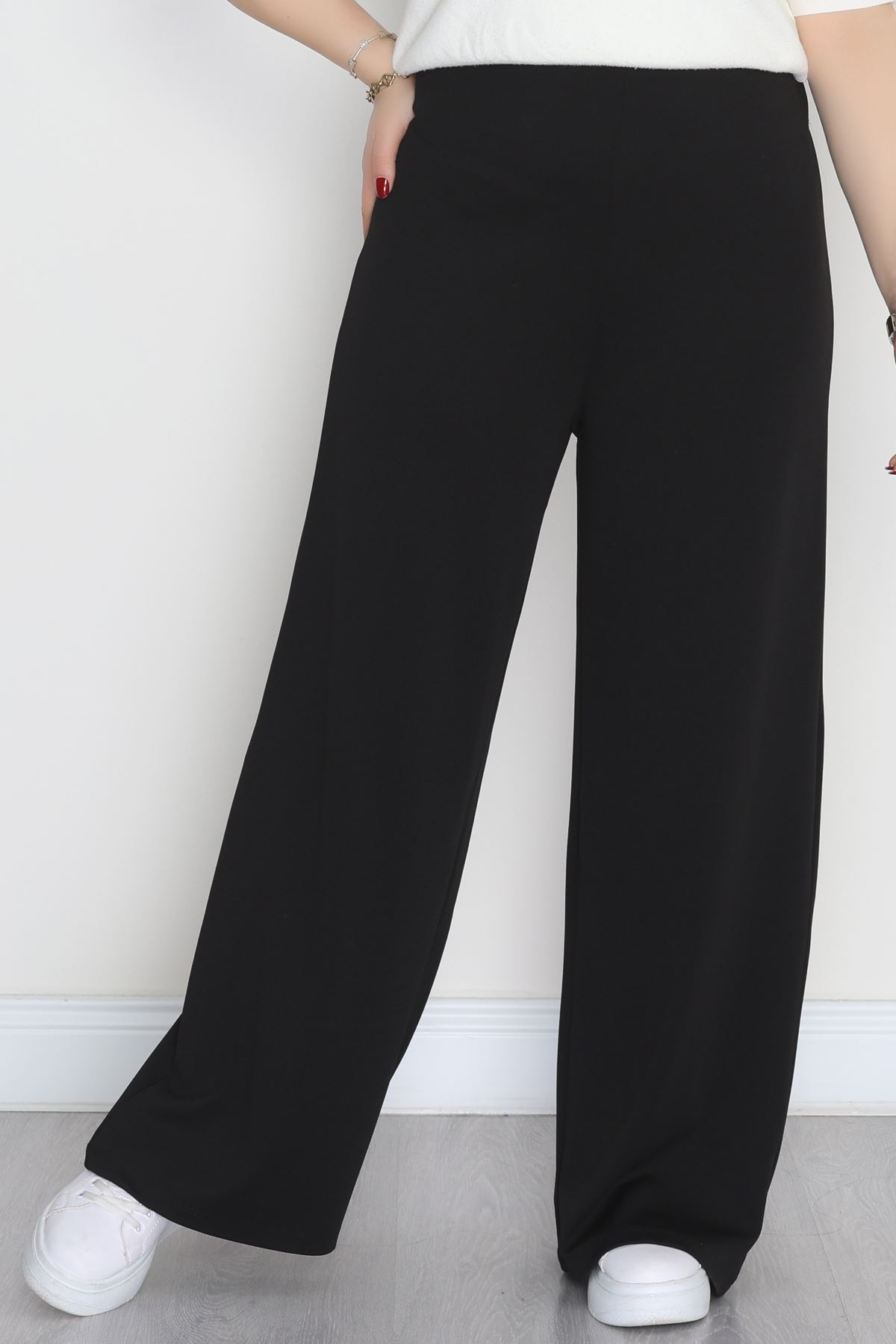 Full Likra İthal Krep Yandan Fermuarlı Büyük Beden Pantolon Siyah - 90162.1837.