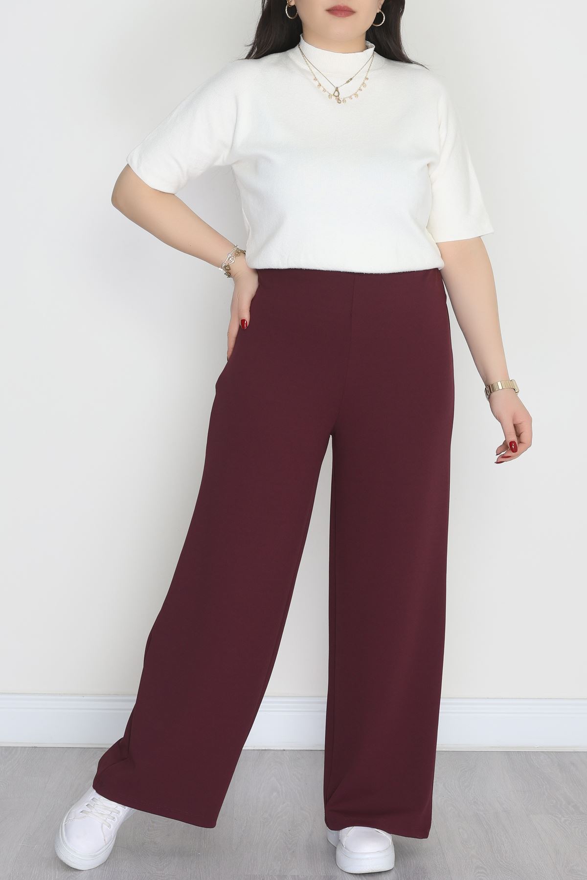 Full Likra İthal Krep Yandan Fermuarlı Büyük Beden Pantolon Sumak - 90162.1837.