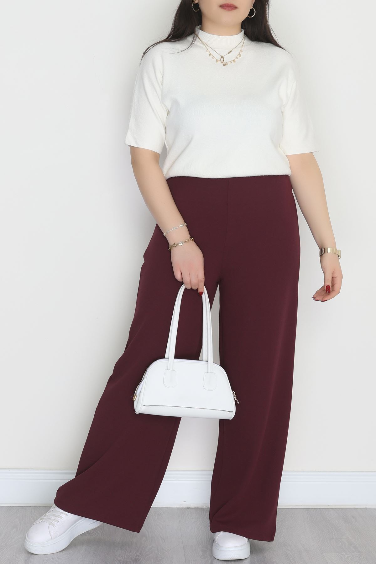 Full Likra İthal Krep Yandan Fermuarlı Büyük Beden Pantolon Sumak - 90162.1837.