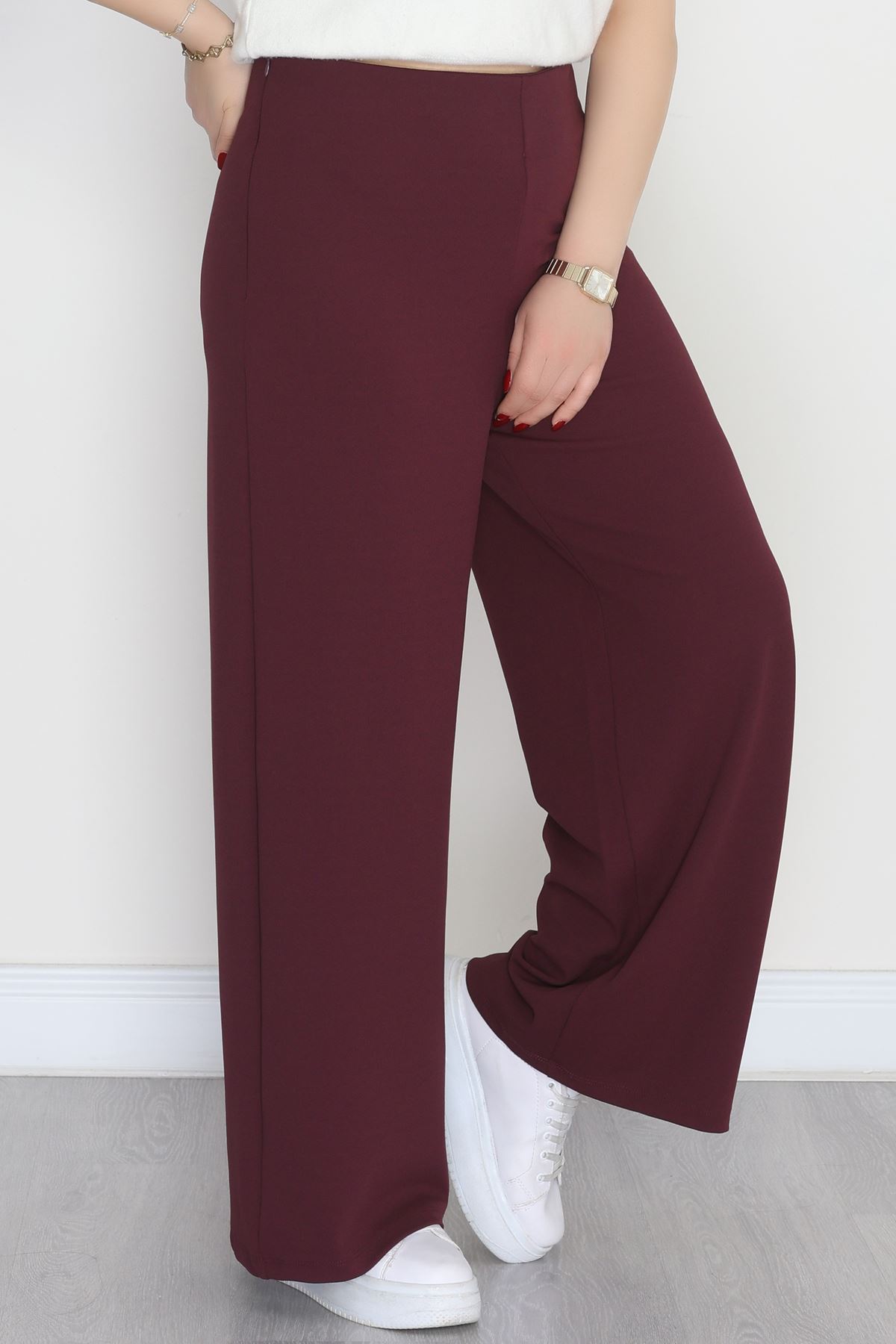 Full Likra İthal Krep Yandan Fermuarlı Büyük Beden Pantolon Sumak - 90162.1837.
