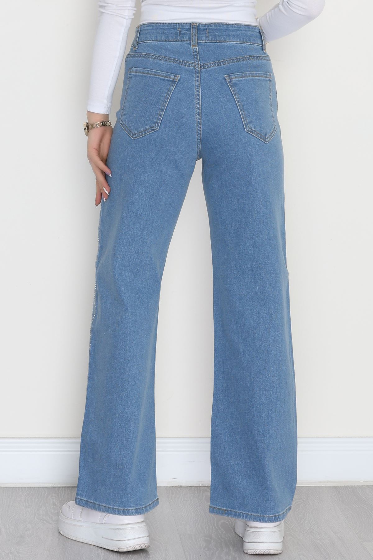 Taşlı Palazzo Kot Pantolon Açıkmavi - 31362.2001.