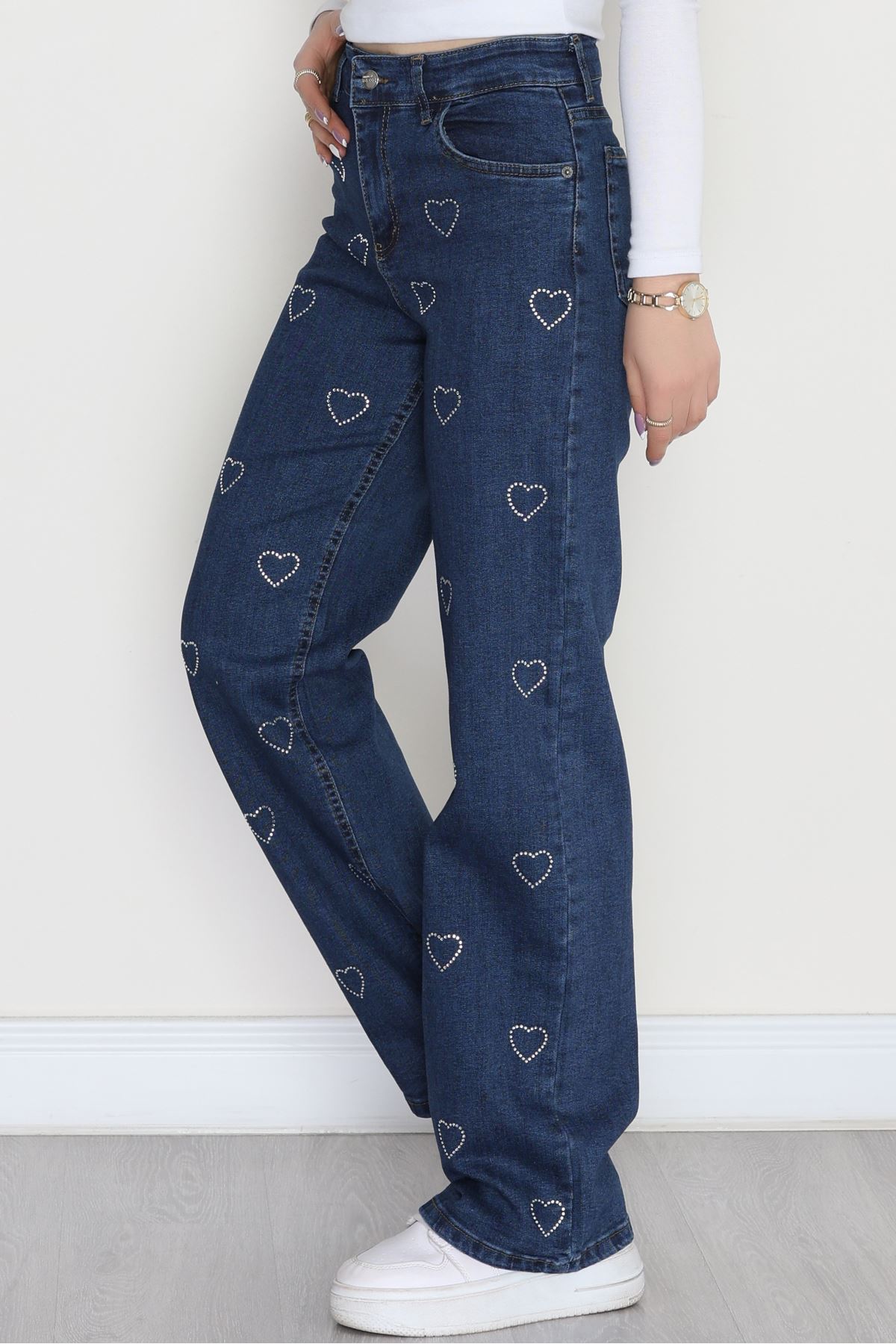 Taşlı Palazzo Kot Pantolon Lacivert - 31528.2001.