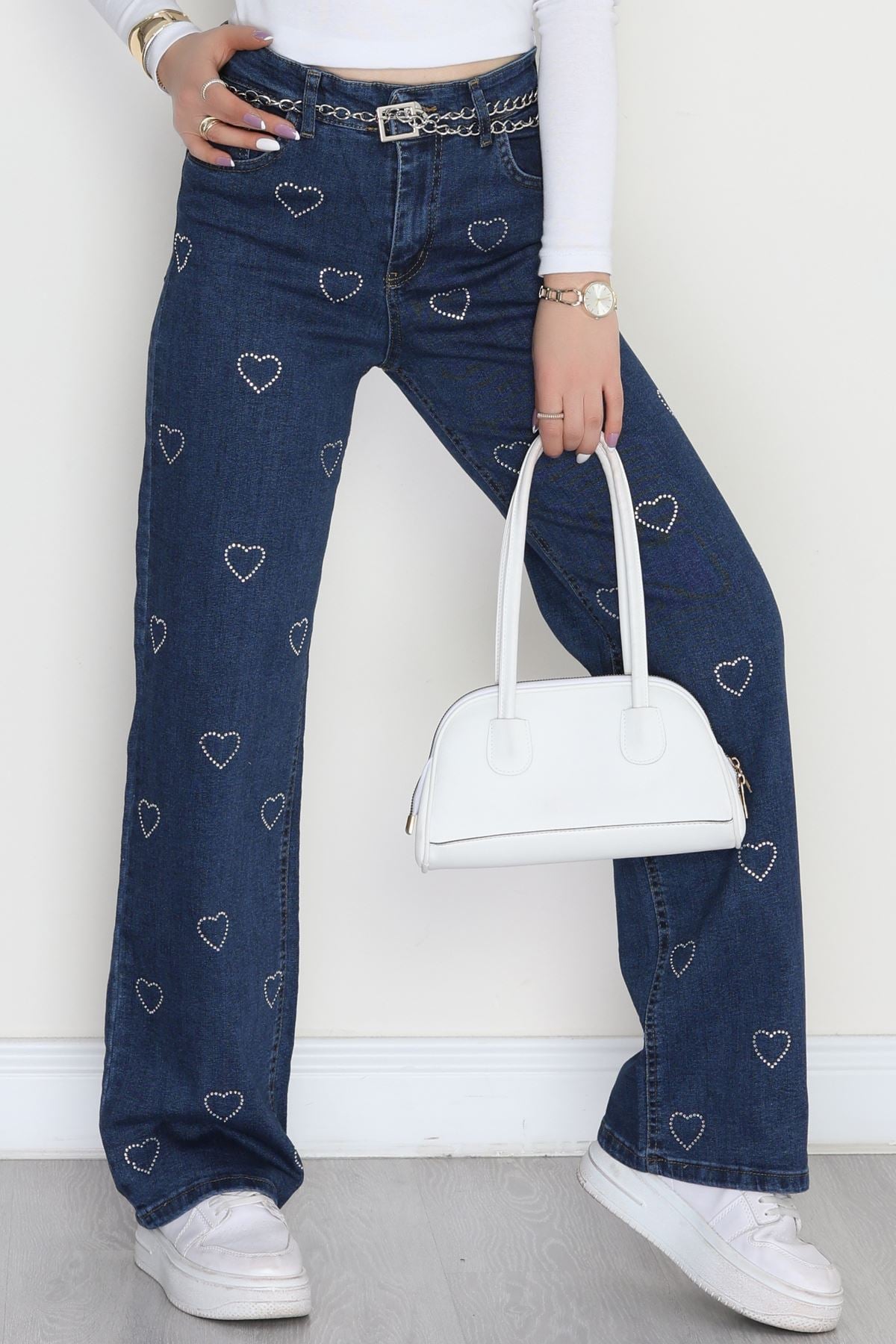 Taşlı Palazzo Kot Pantolon Lacivert - 31528.2001.