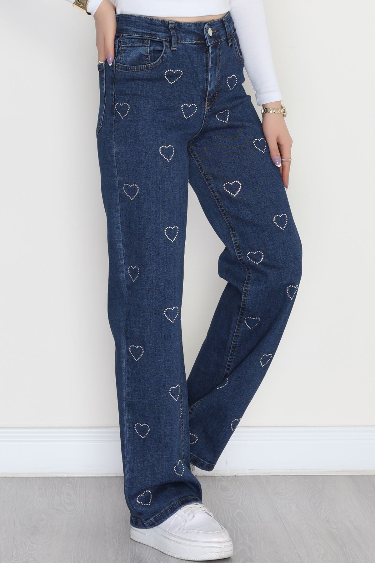 Taşlı Palazzo Kot Pantolon Lacivert - 31528.2001.