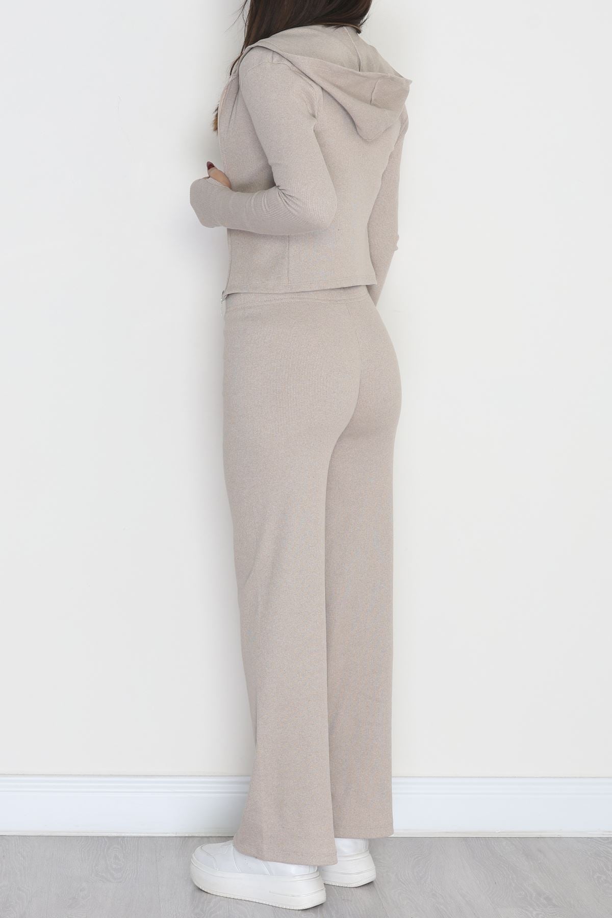 Fermuarlı Kapşonlu Likralı Kaşkorse Takım Bej - 42621.1748.