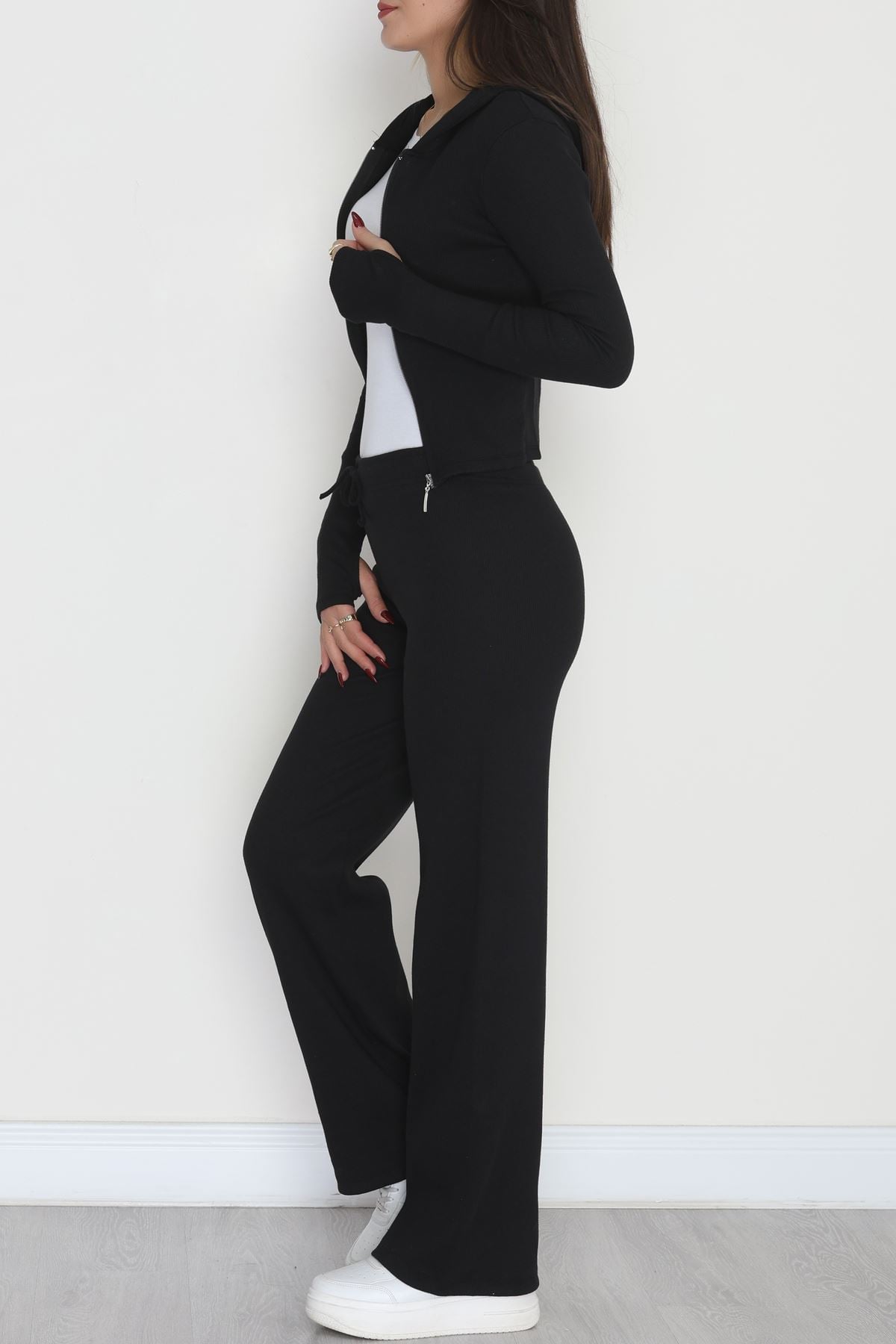 Fermuarlı Kapşonlu Likralı Kaşkorse Takım Siyah - 42621.1748.