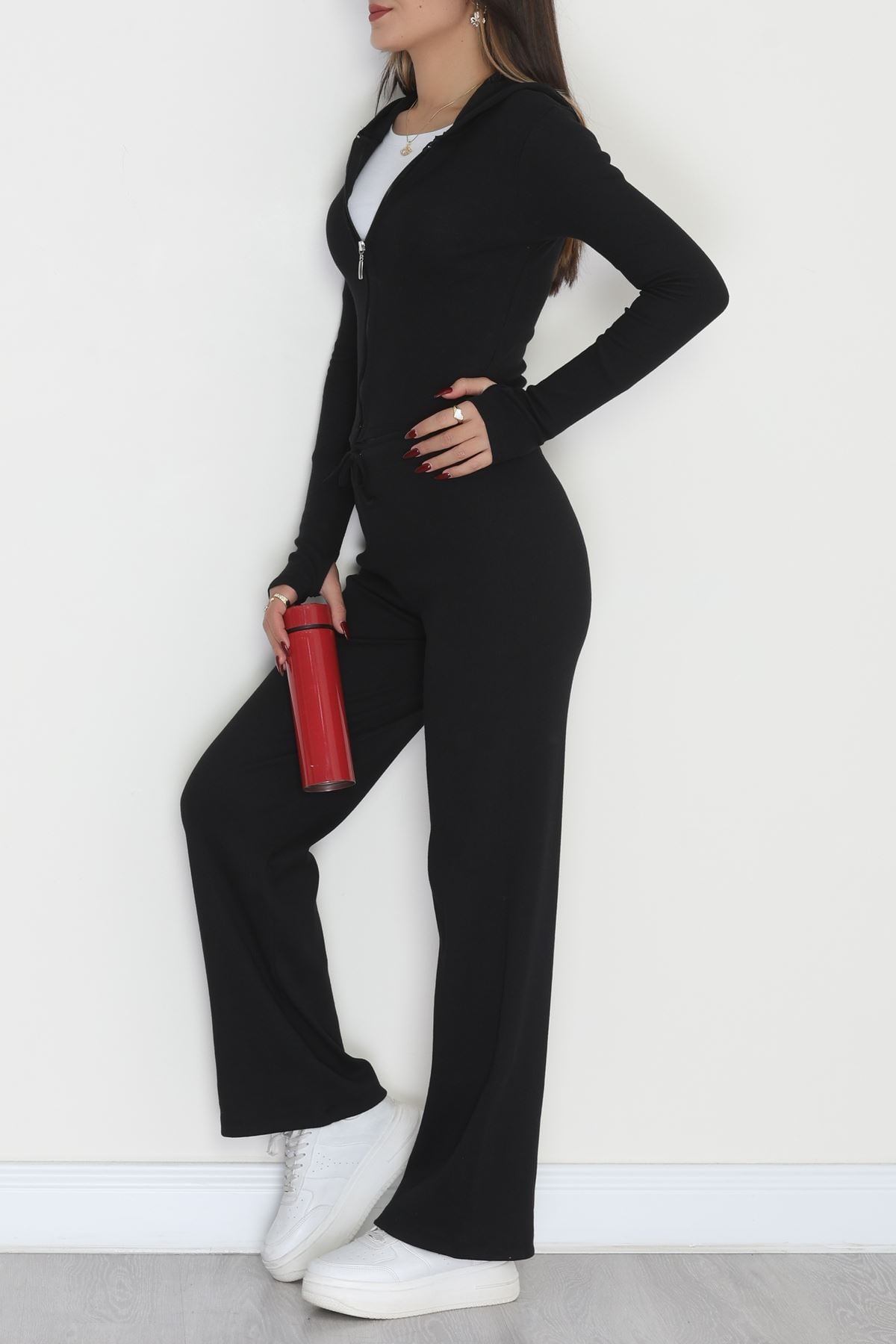 Fermuarlı Kapşonlu Likralı Kaşkorse Takım Siyah - 42621.1748.