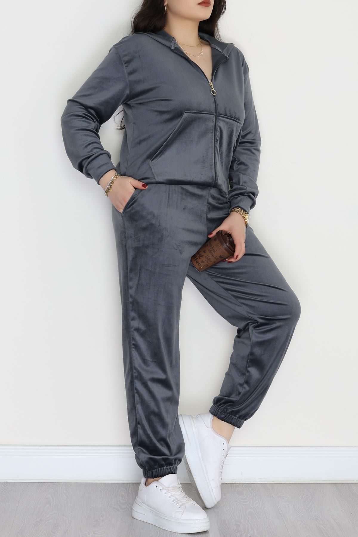 Fransız Kadife Battal Eşofman Takımı Gri - 146.1287.