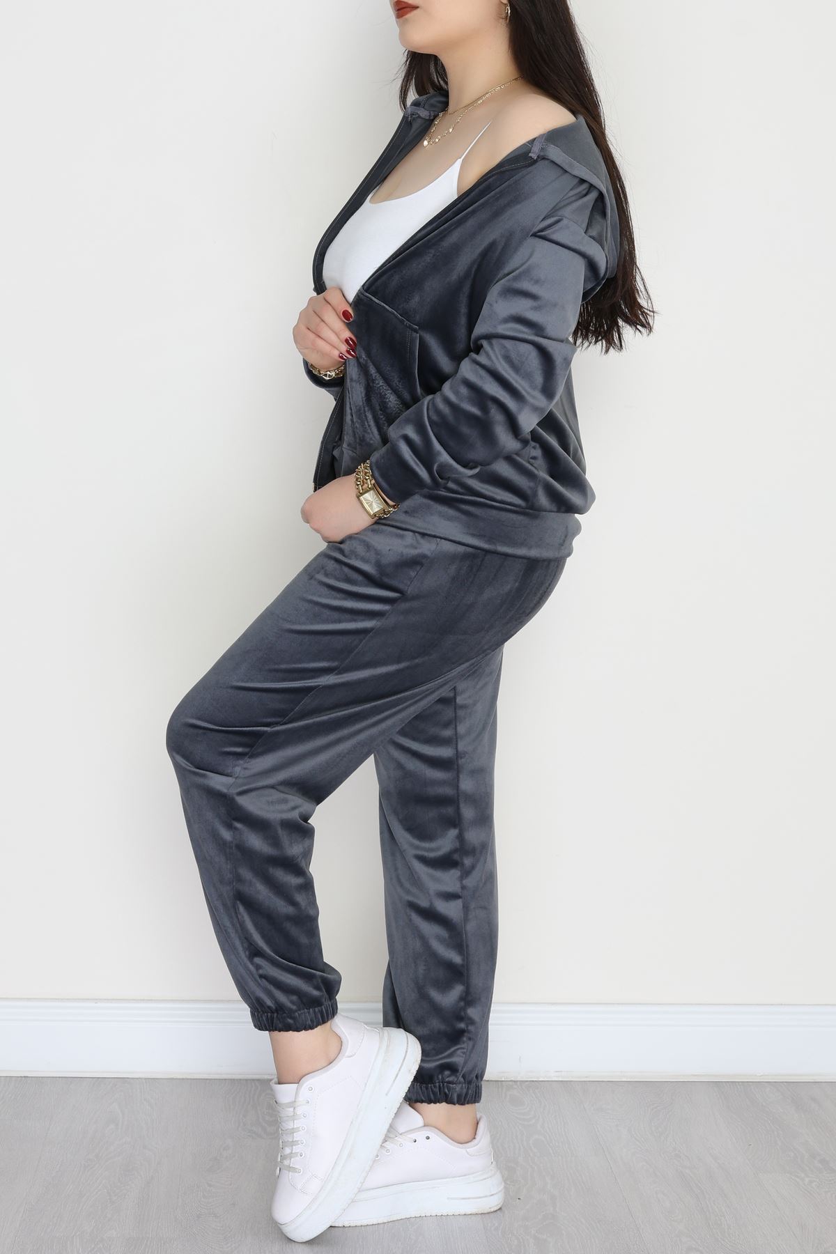 Fransız Kadife Battal Eşofman Takımı Gri - 146.1287.