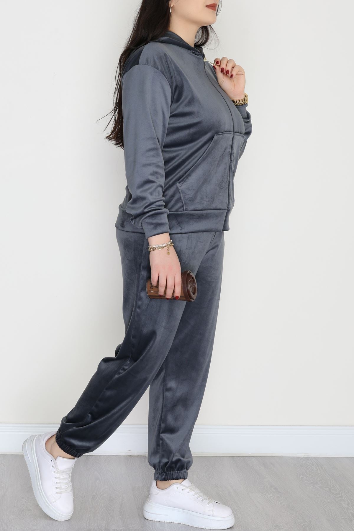 Fransız Kadife Battal Eşofman Takımı Gri - 146.1287.