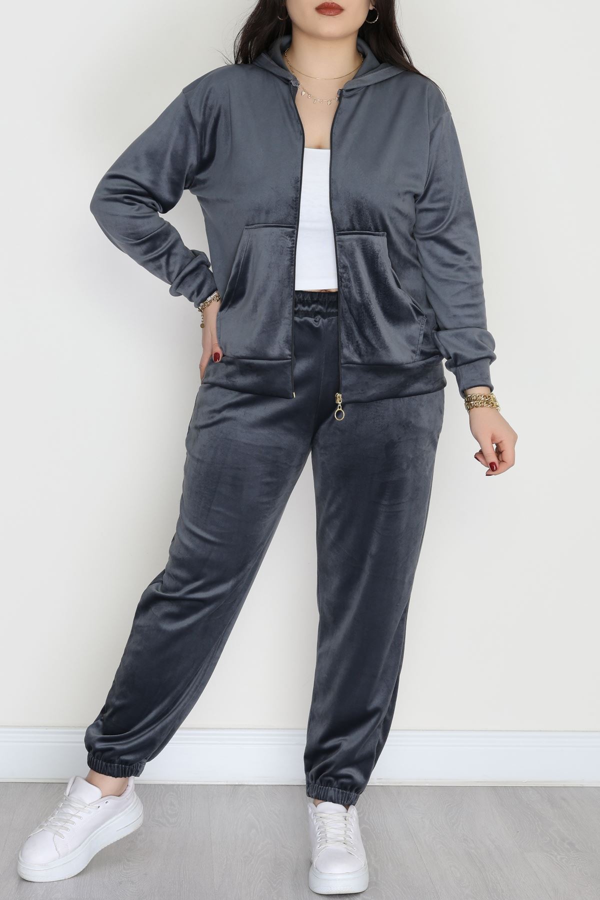 Fransız Kadife Battal Eşofman Takımı Gri - 146.1287.