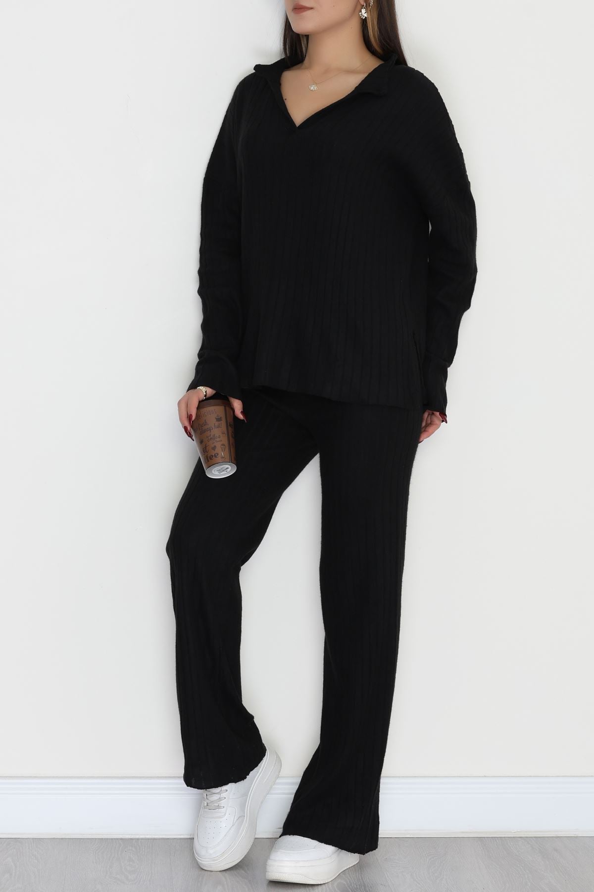 Polo Yaka İnterlok Kumaş İkili Takım Siyah - 42634.1567.