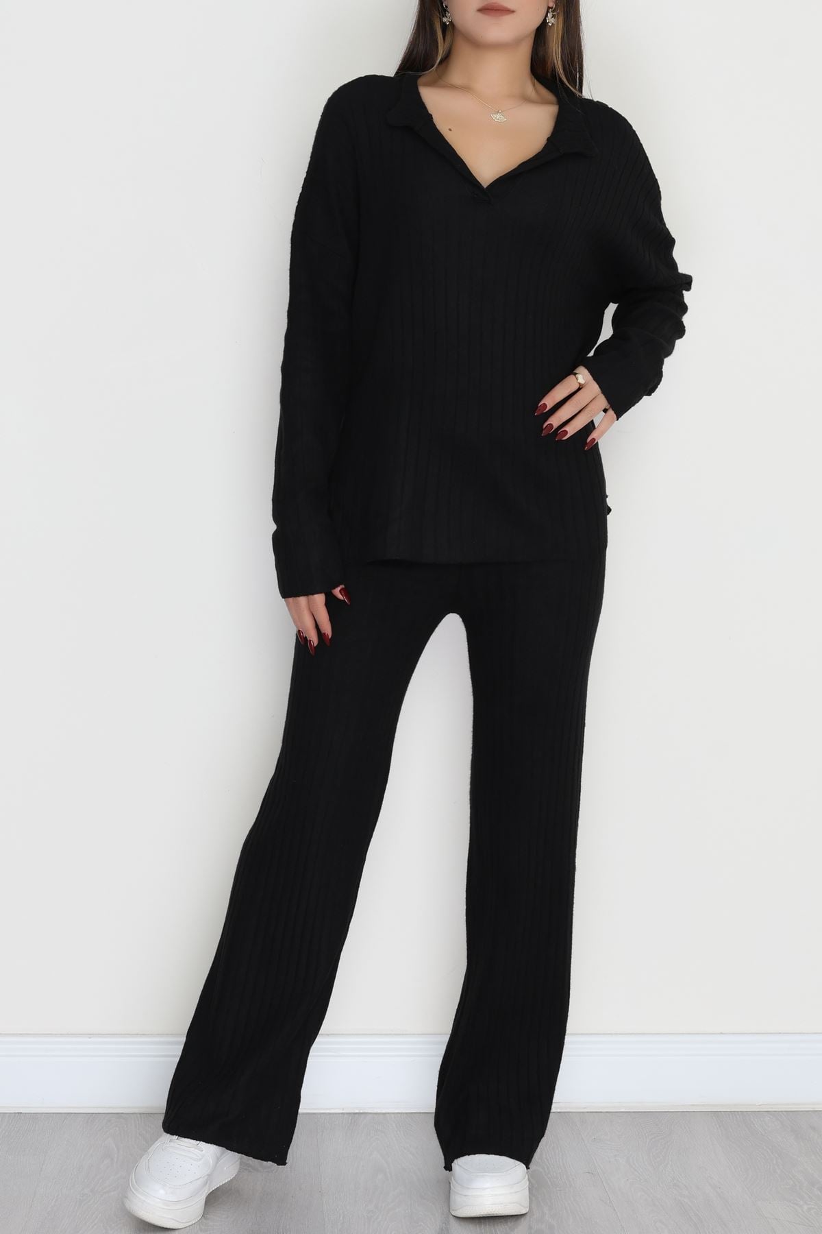 Polo Yaka İnterlok Kumaş İkili Takım Siyah - 42634.1567.