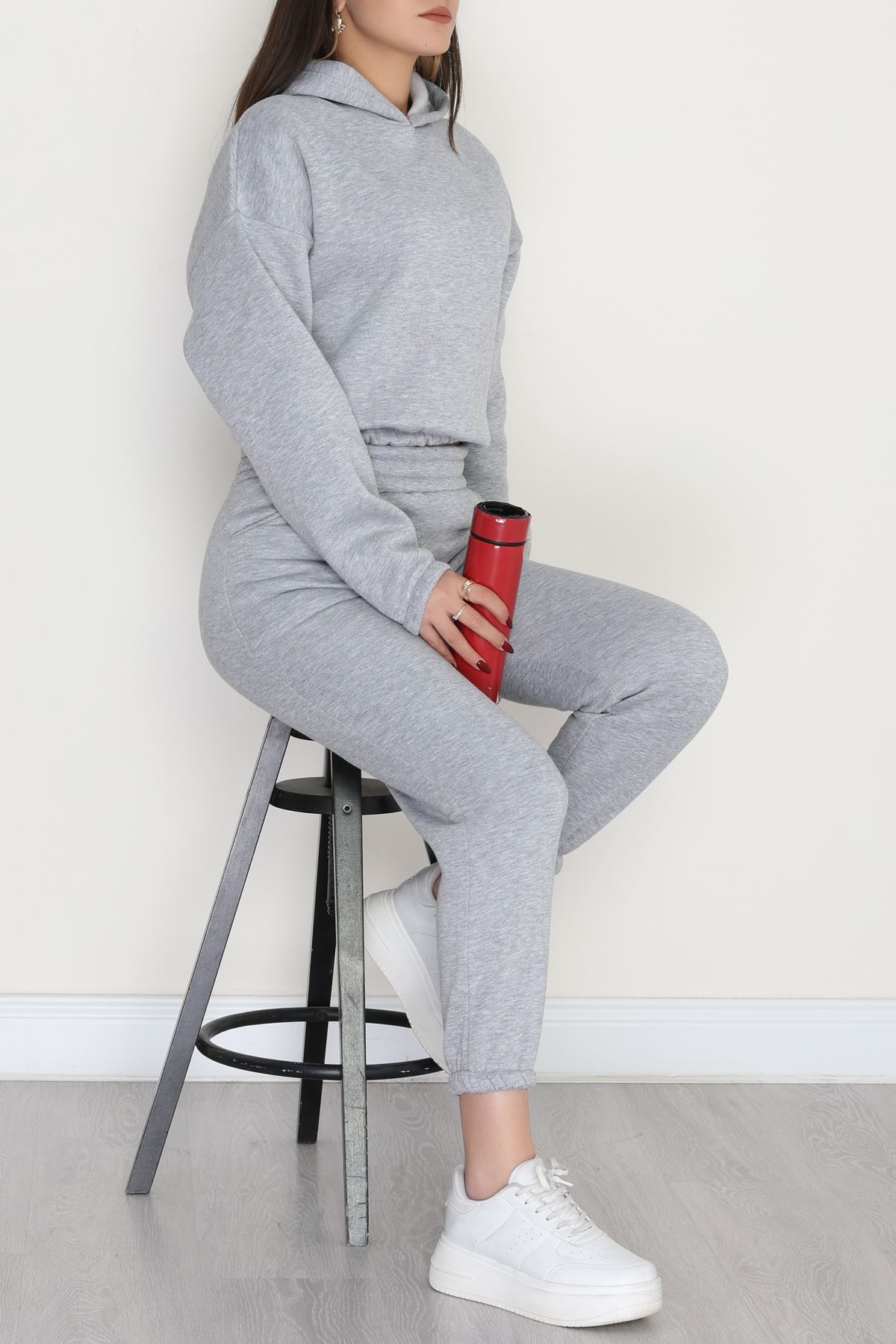 3 İplik Şardonlu Eşofman Takımı Gri - 52049.1878.