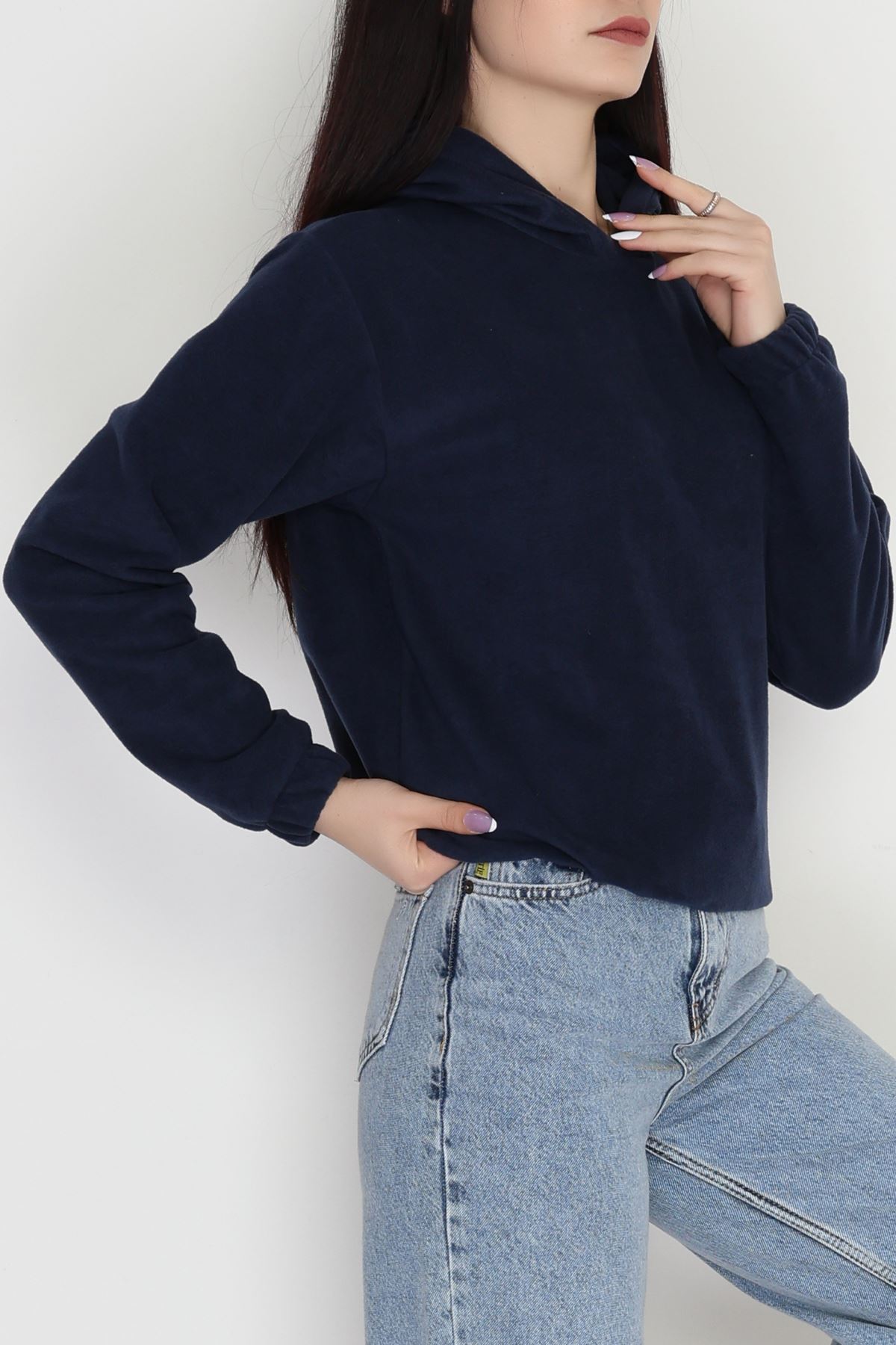Bel Lastikli Kapşonlu Polar Sweat Lacivert - 52035.053.
