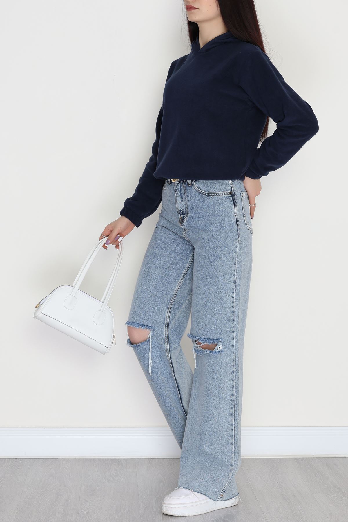 Bel Lastikli Kapşonlu Polar Sweat Lacivert - 52035.053.