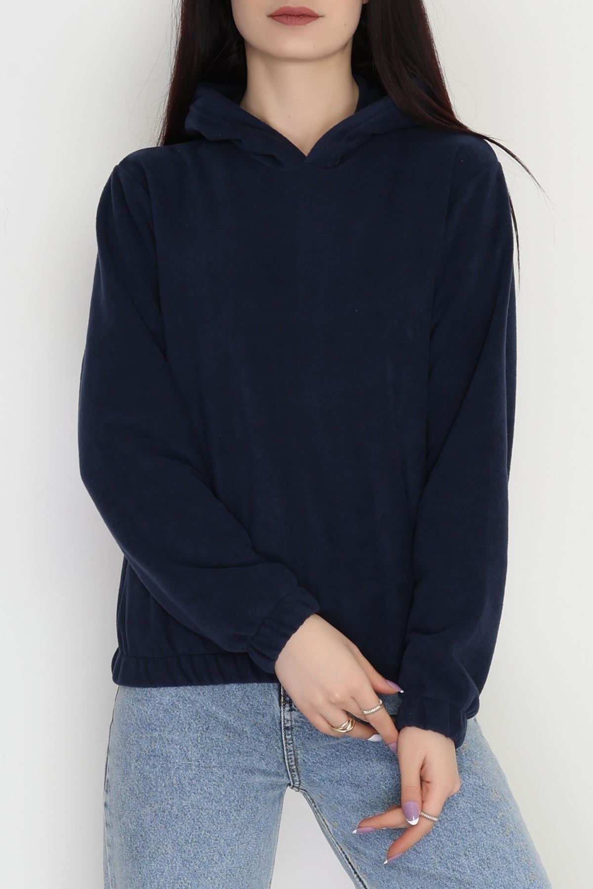 Bel Lastikli Kapşonlu Polar Sweat Lacivert - 52035.053.