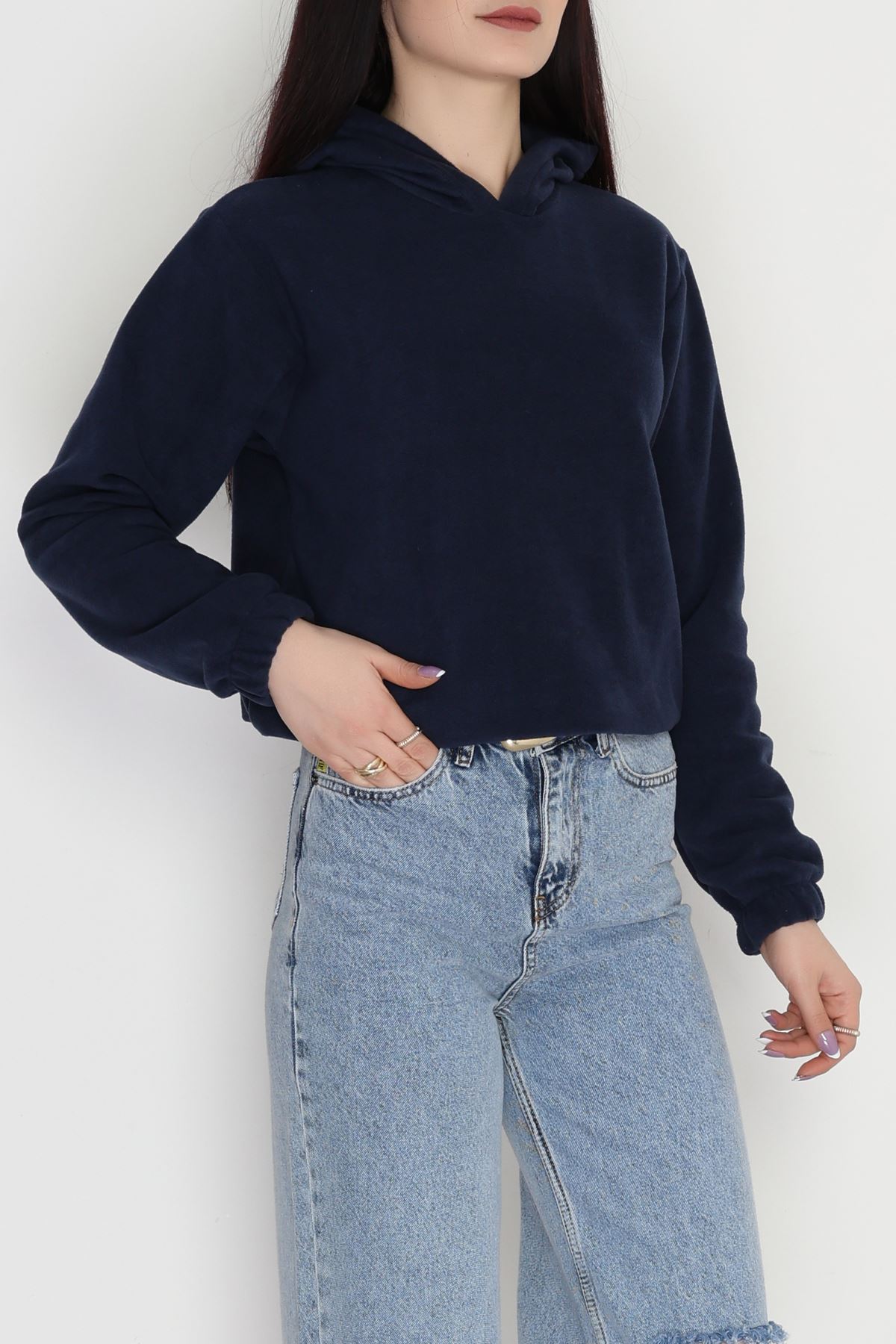 Bel Lastikli Kapşonlu Polar Sweat Lacivert - 52035.053.