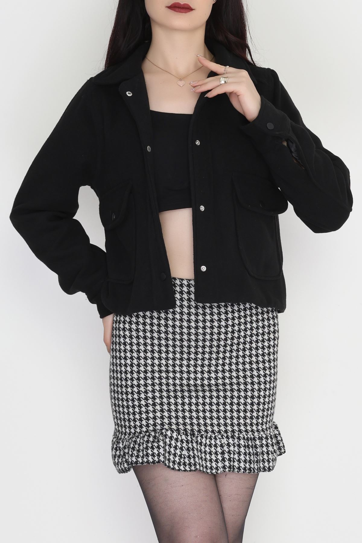 Düğmeli Astarlı Kaşe Ceket Siyah - 51008.147.